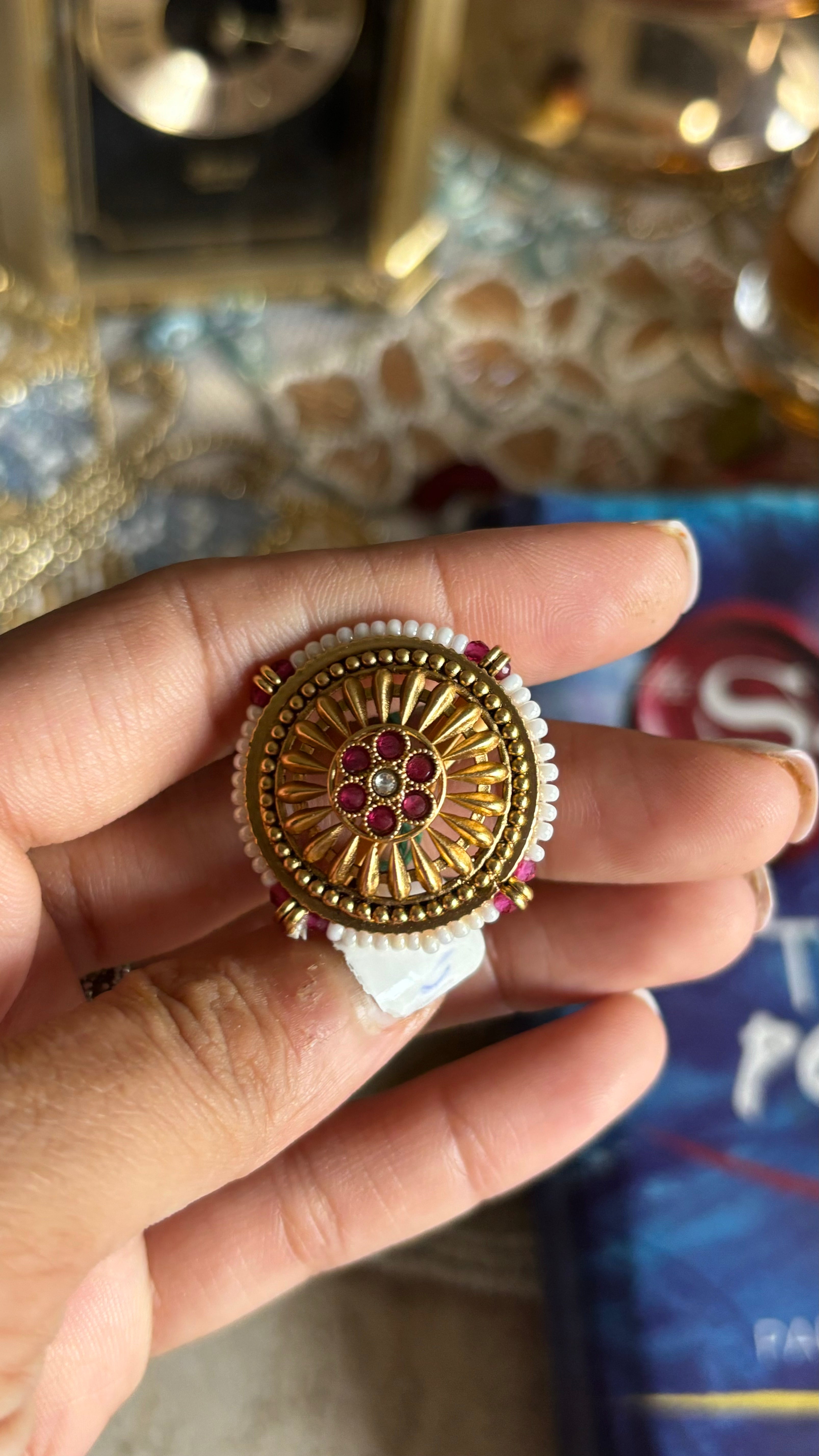 Rajwada pearl outline ruby ring