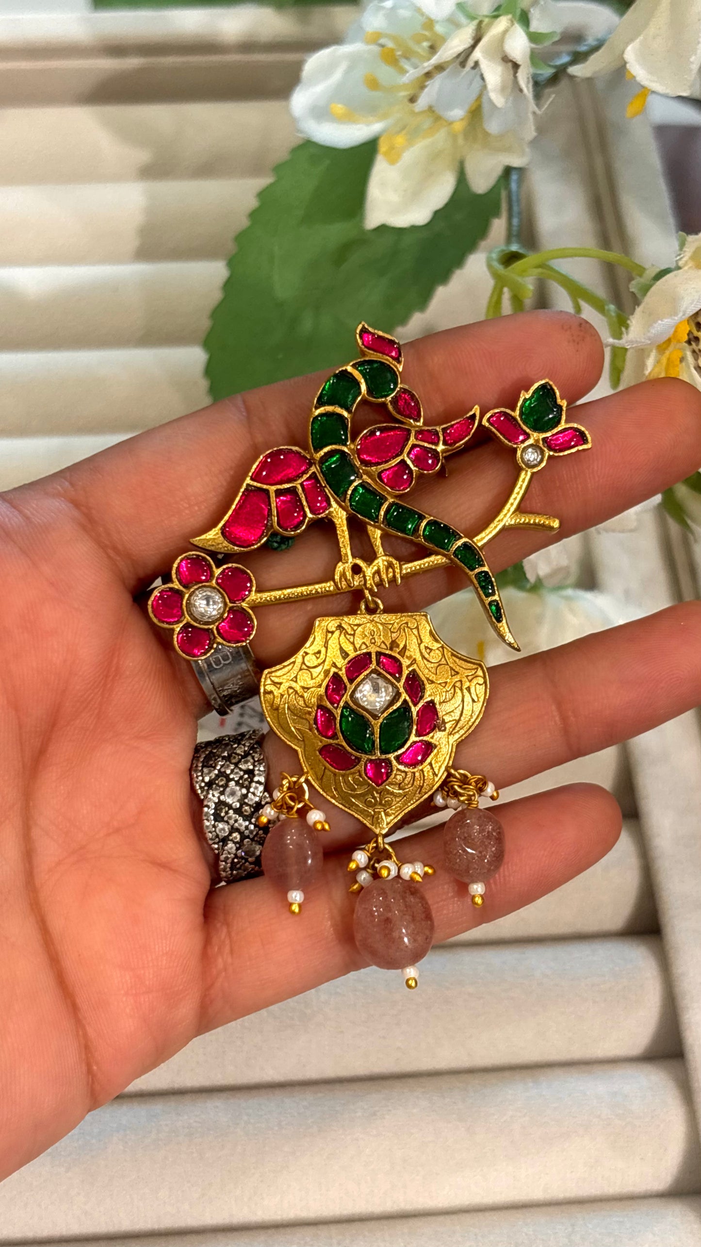 Peacock designed paachi kundan brooch