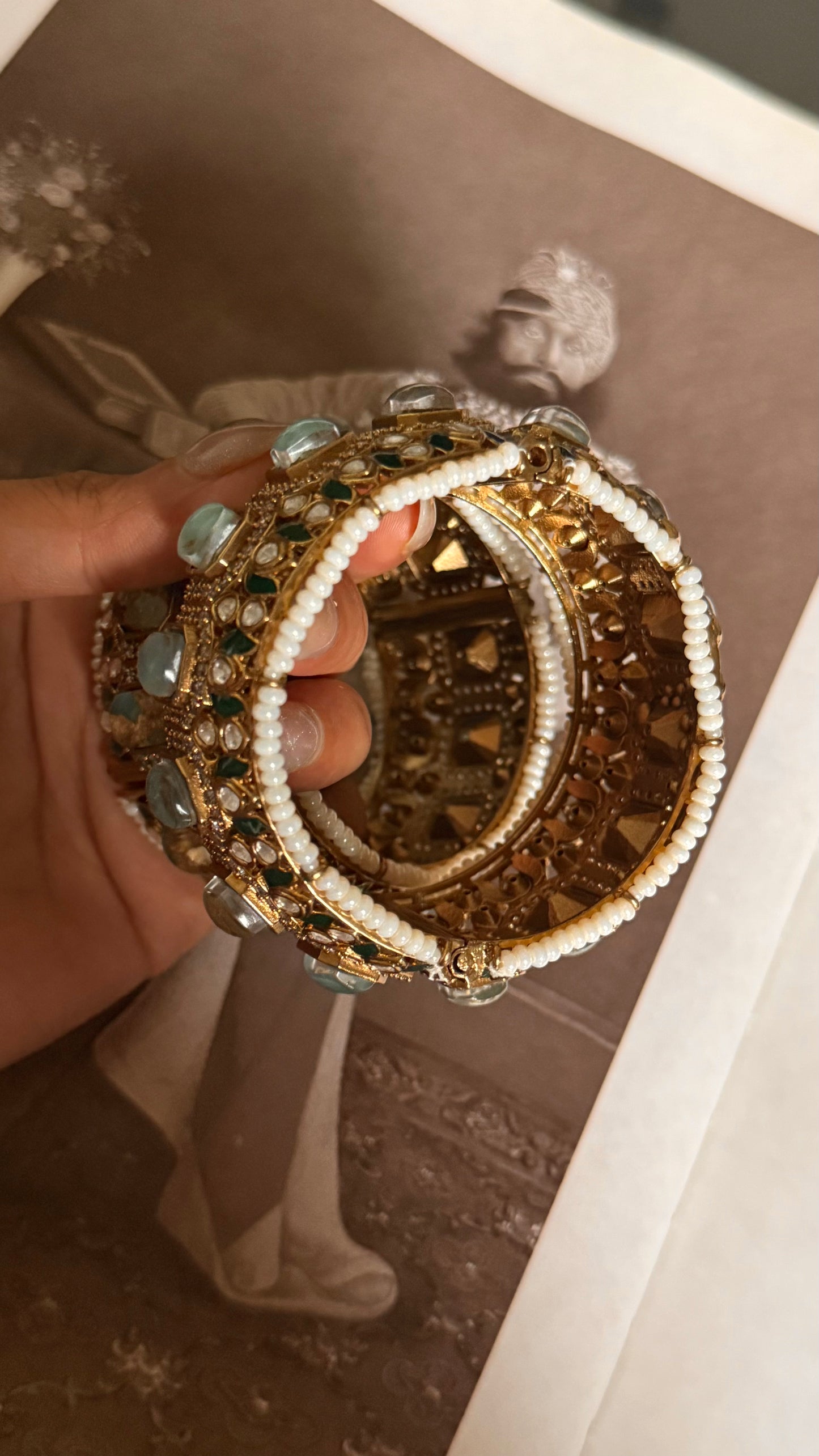 Mint doublet & emerald meenakari openable bangle