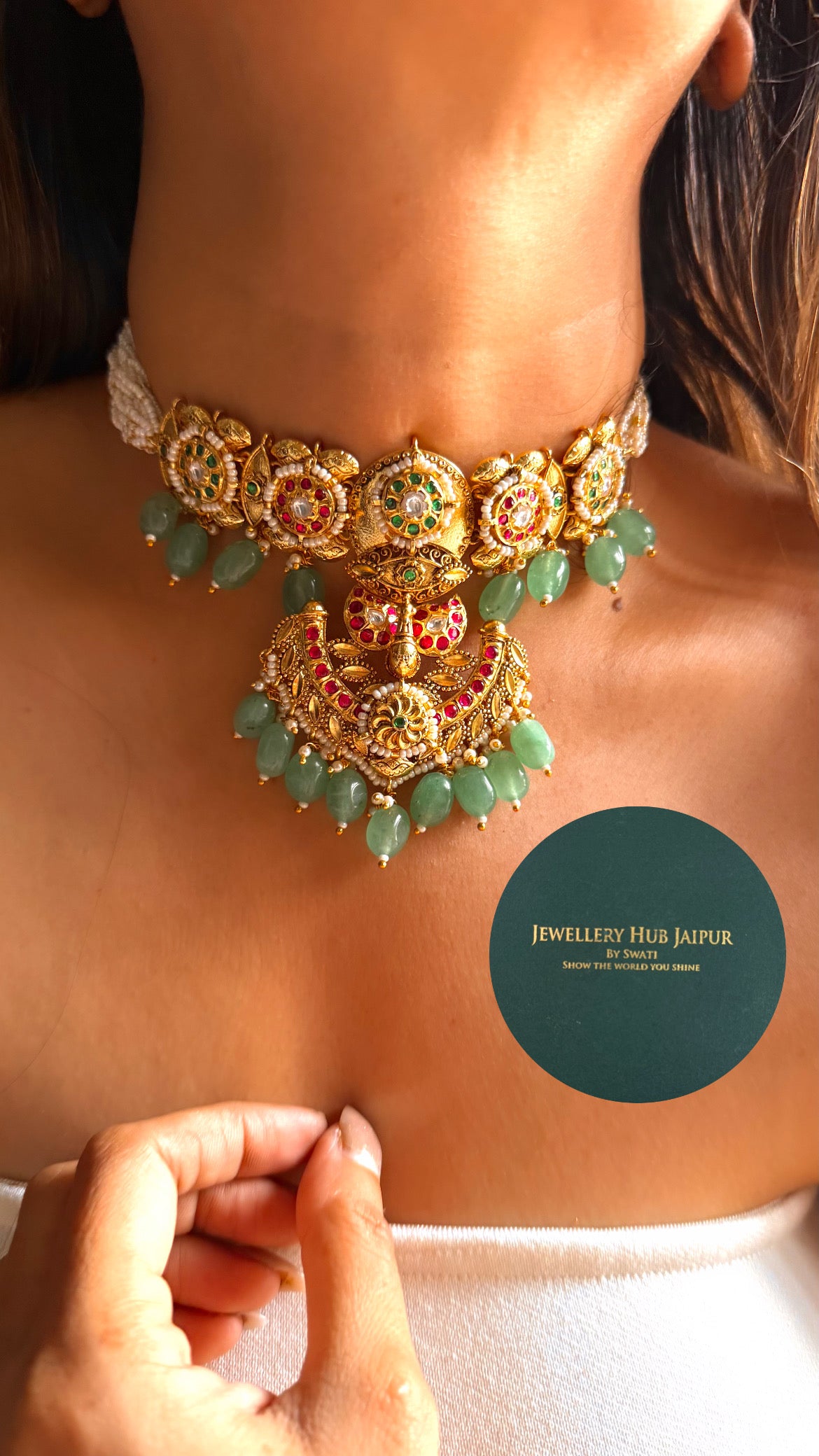 Rani pink & mint handmade rajwada gold choker