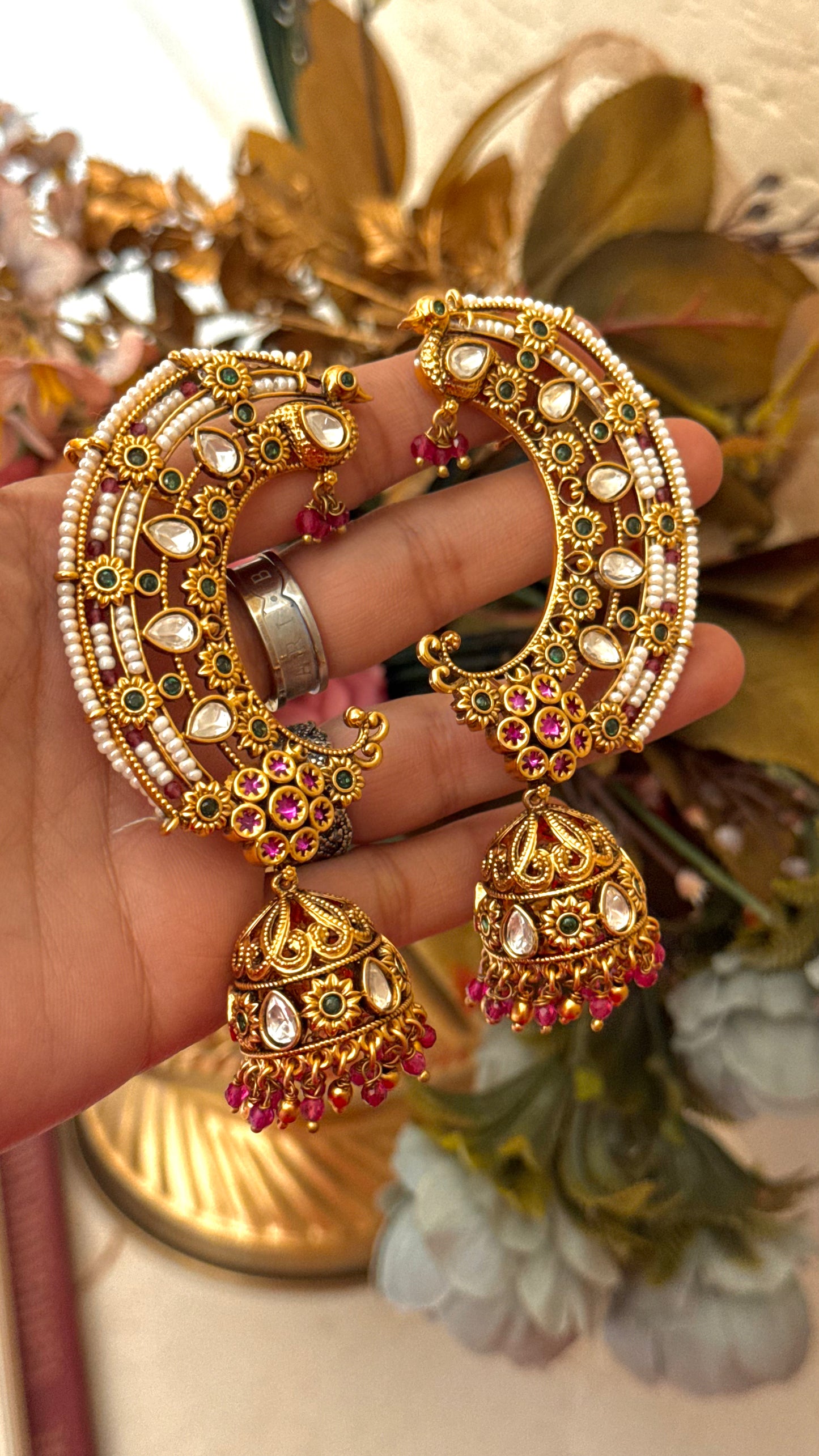 Emerald & Ruby Amrapali ear cuff with jhumki