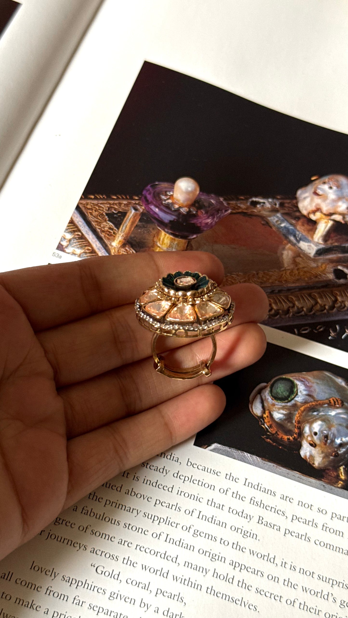 Emerald Victorian peeli polki ring