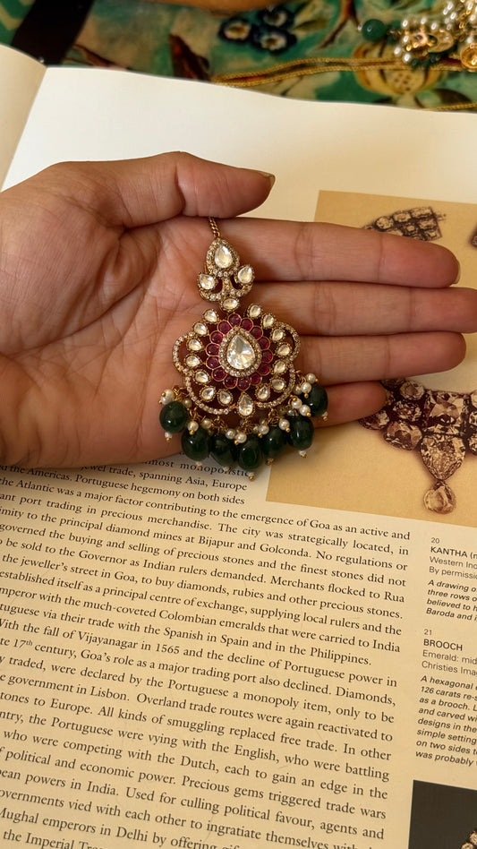 Ruby & emerald polki victorian maangtika