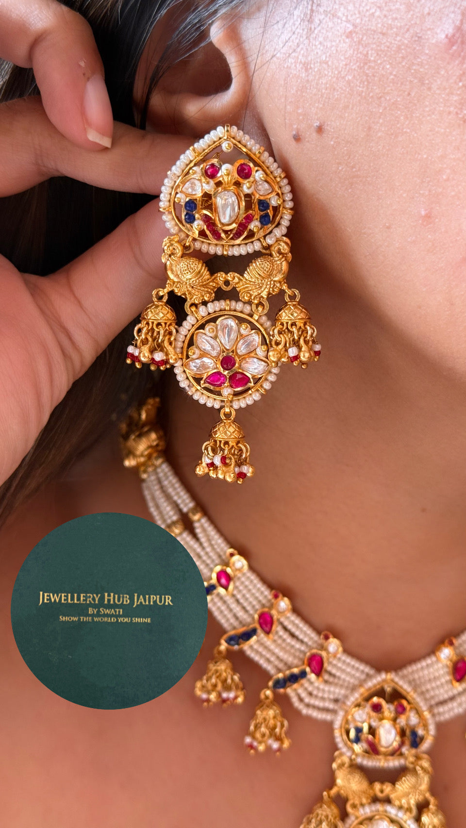 Real Moissanite Rajwada peacock Sapphire & ruby necklace