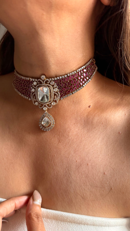 Ameesha-Moissanite polki & rani pink choker set