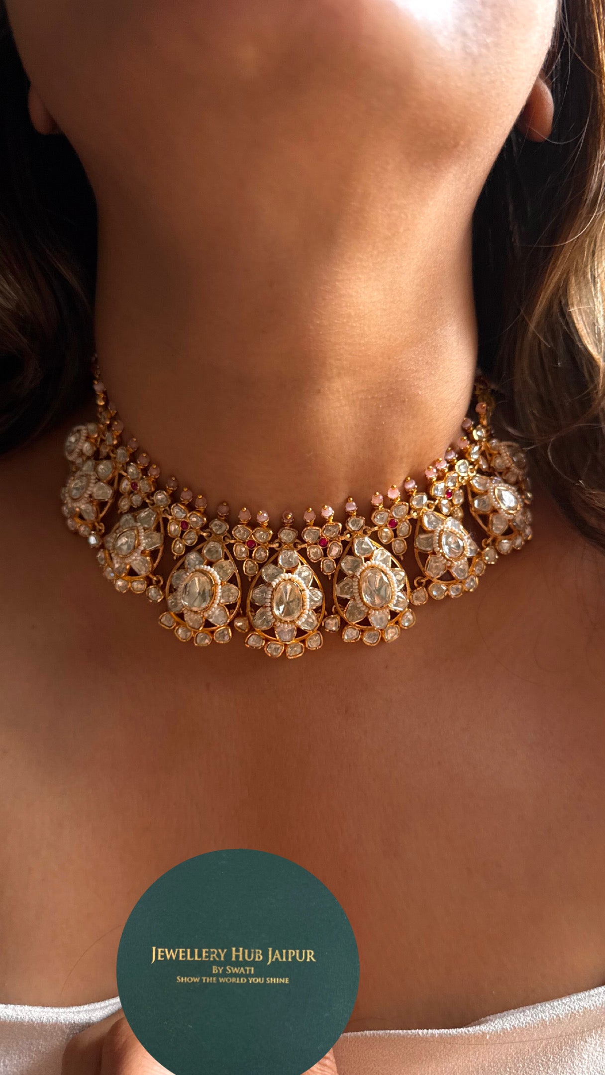 Real Moissanite rani pink floral necklace