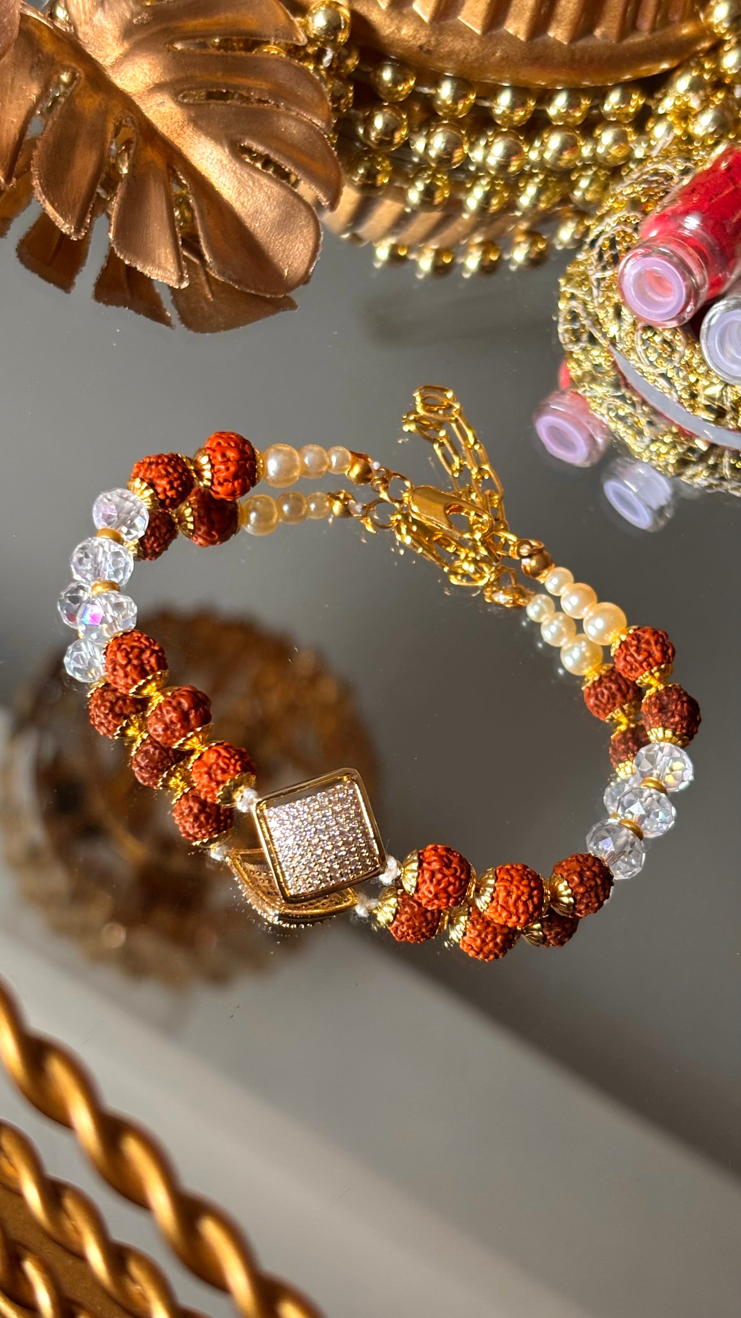 Cz Diamond polki rudraksh bracelet ( shipping will be extra )
