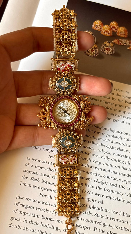 Rajwada emerald white dial dark gold watch