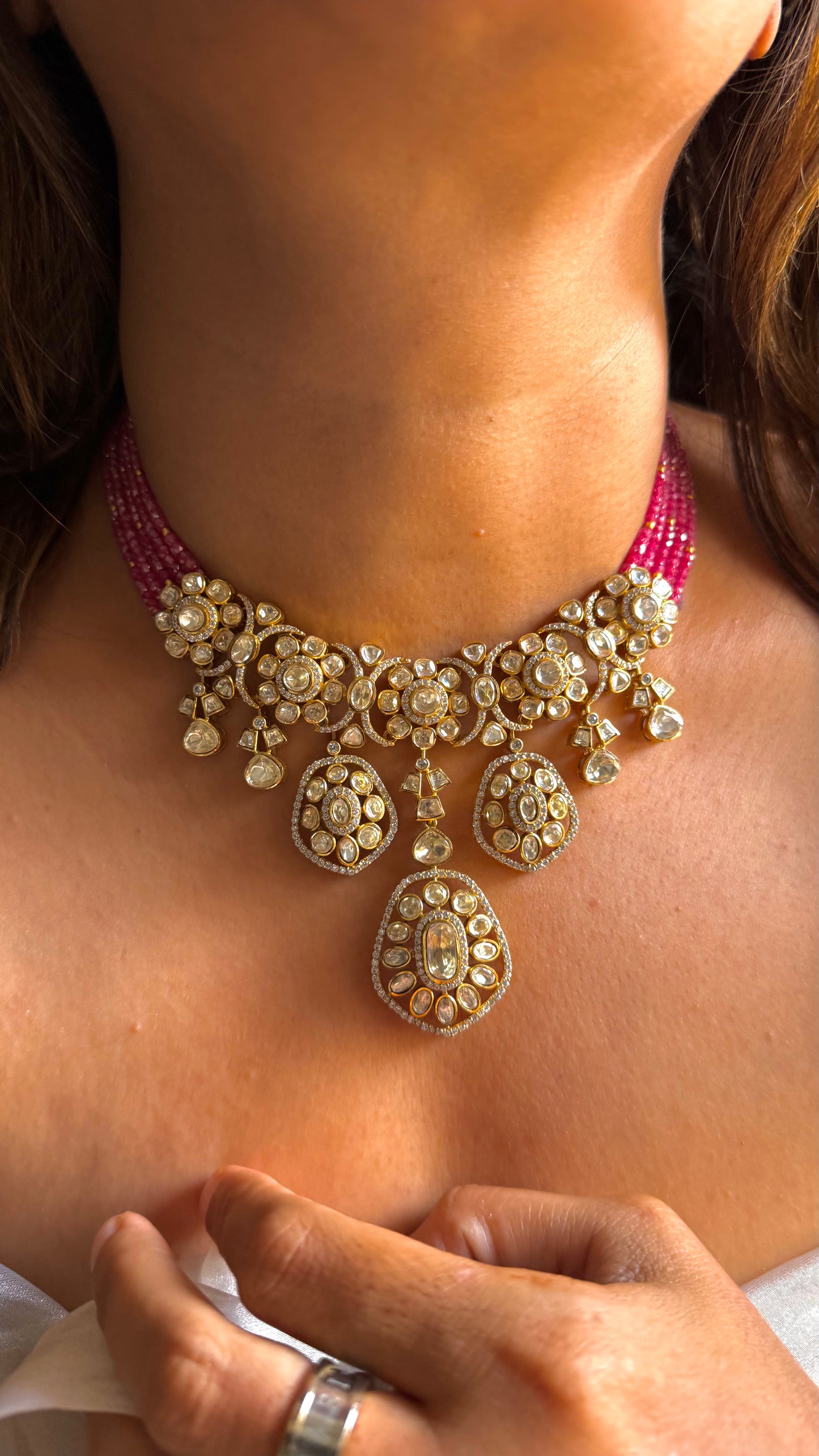 Real Moissanite Heritage design lv polki necklace set
