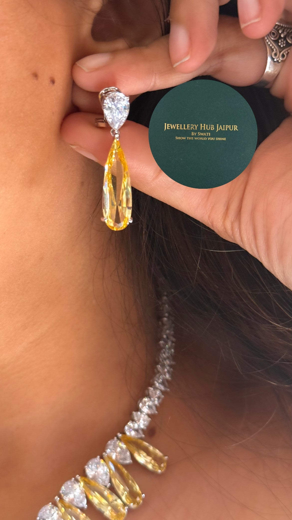 Topaz diamond with emerald drop combo