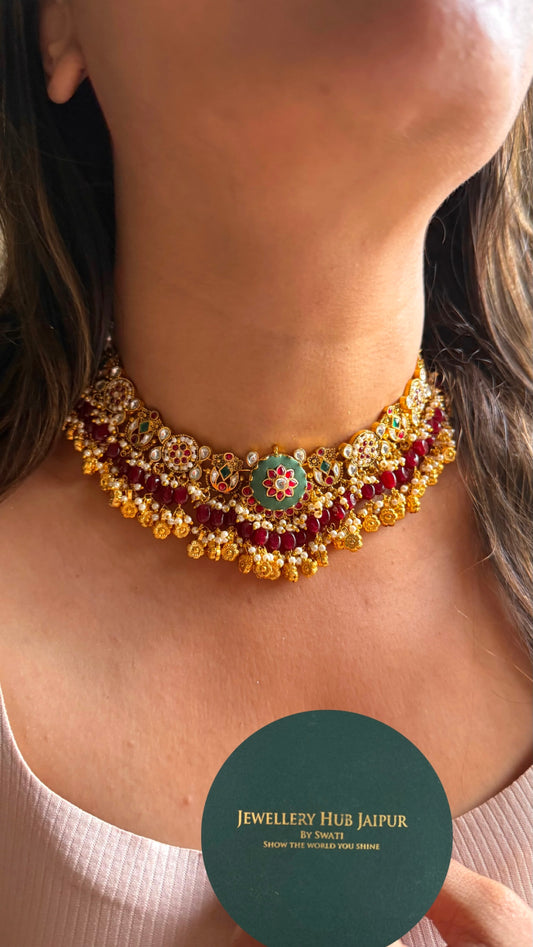 Heritage Rani pink ruby & emerald with golden drops