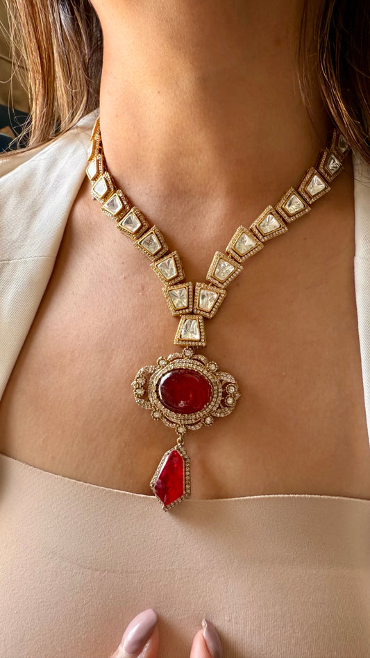 Ruby doublet single layered moissanite necklace