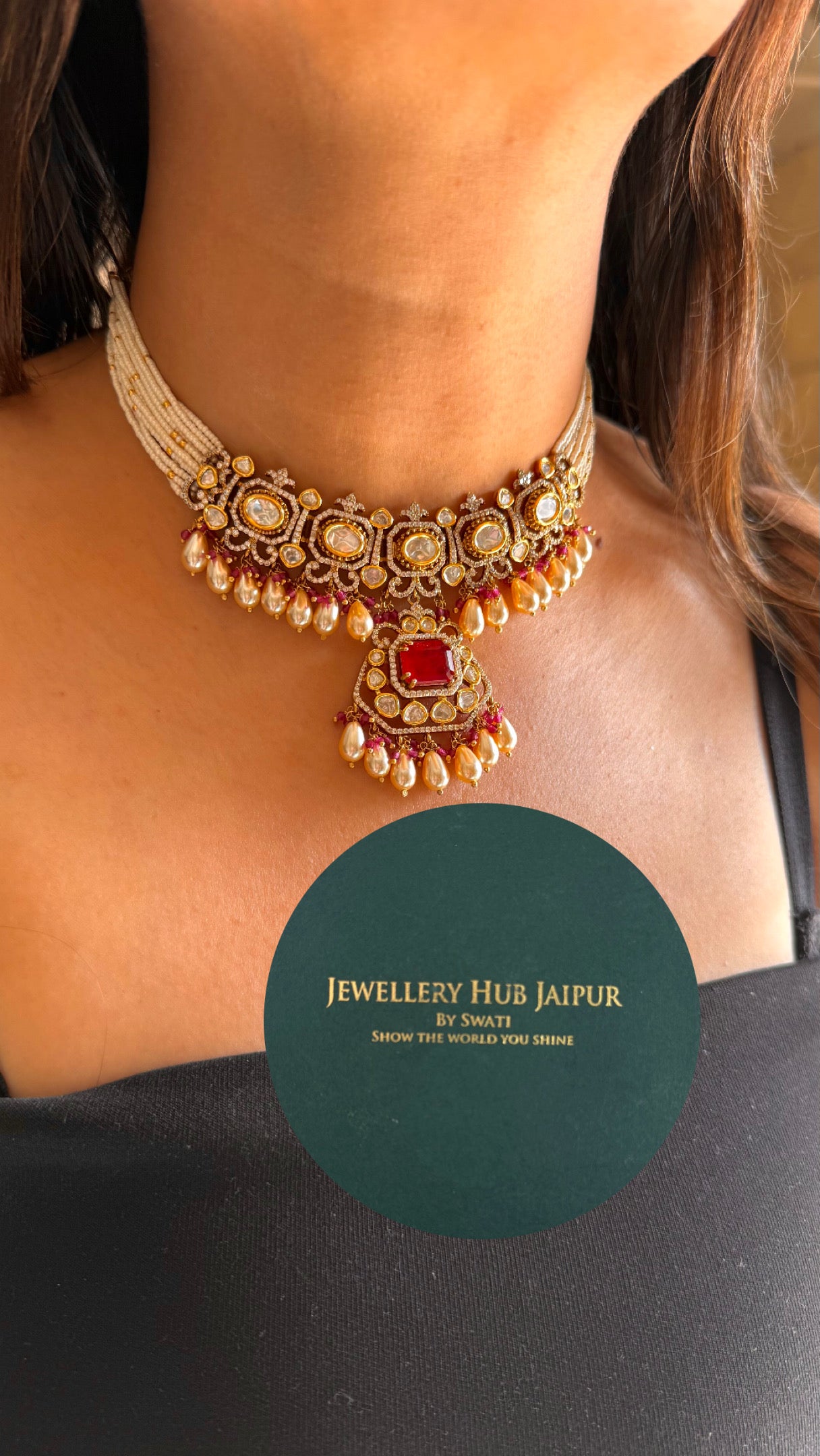 Ruby tear drop shape necklace