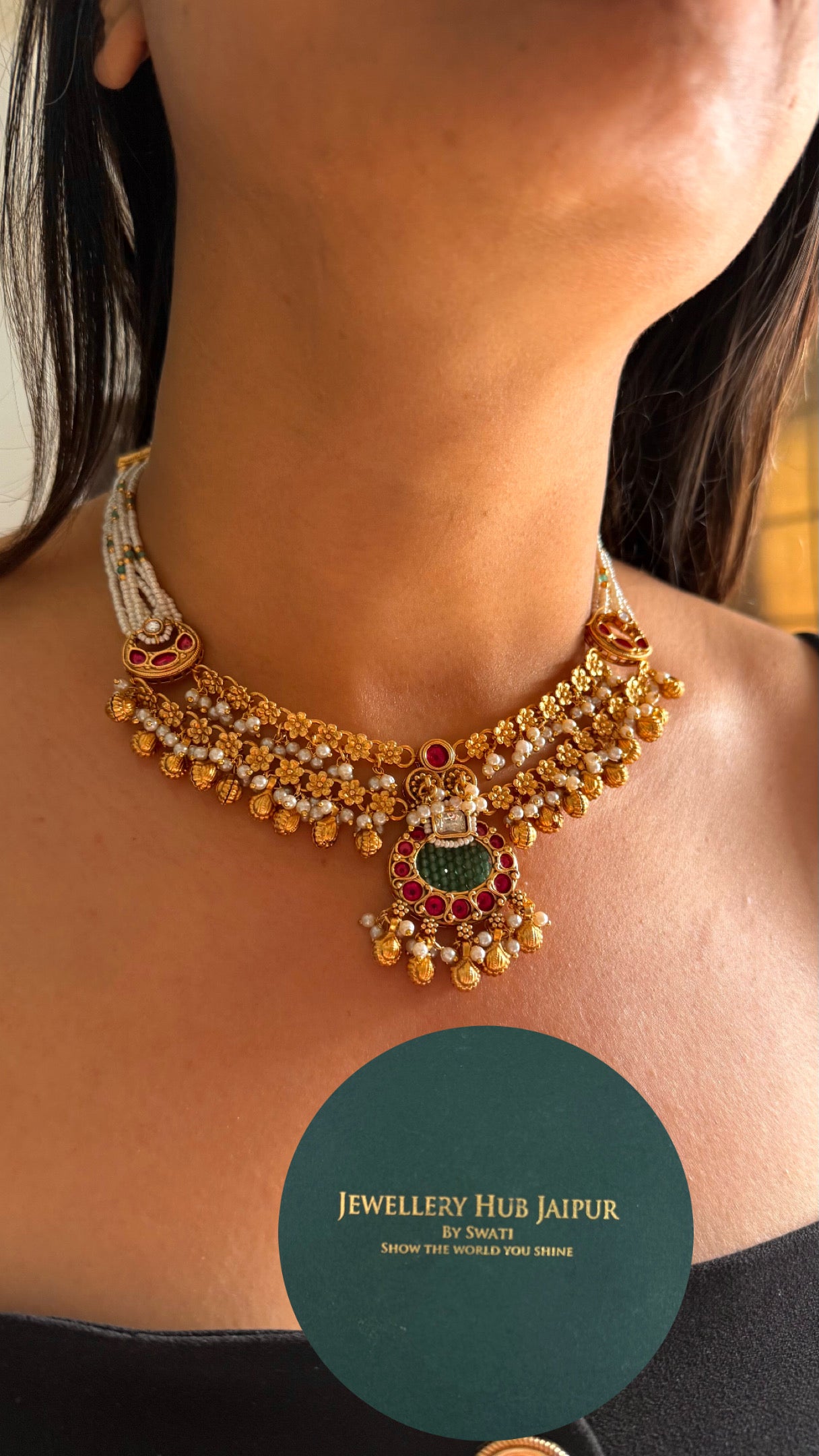 Rajwadi rani pink Chandbali piroyi necklace