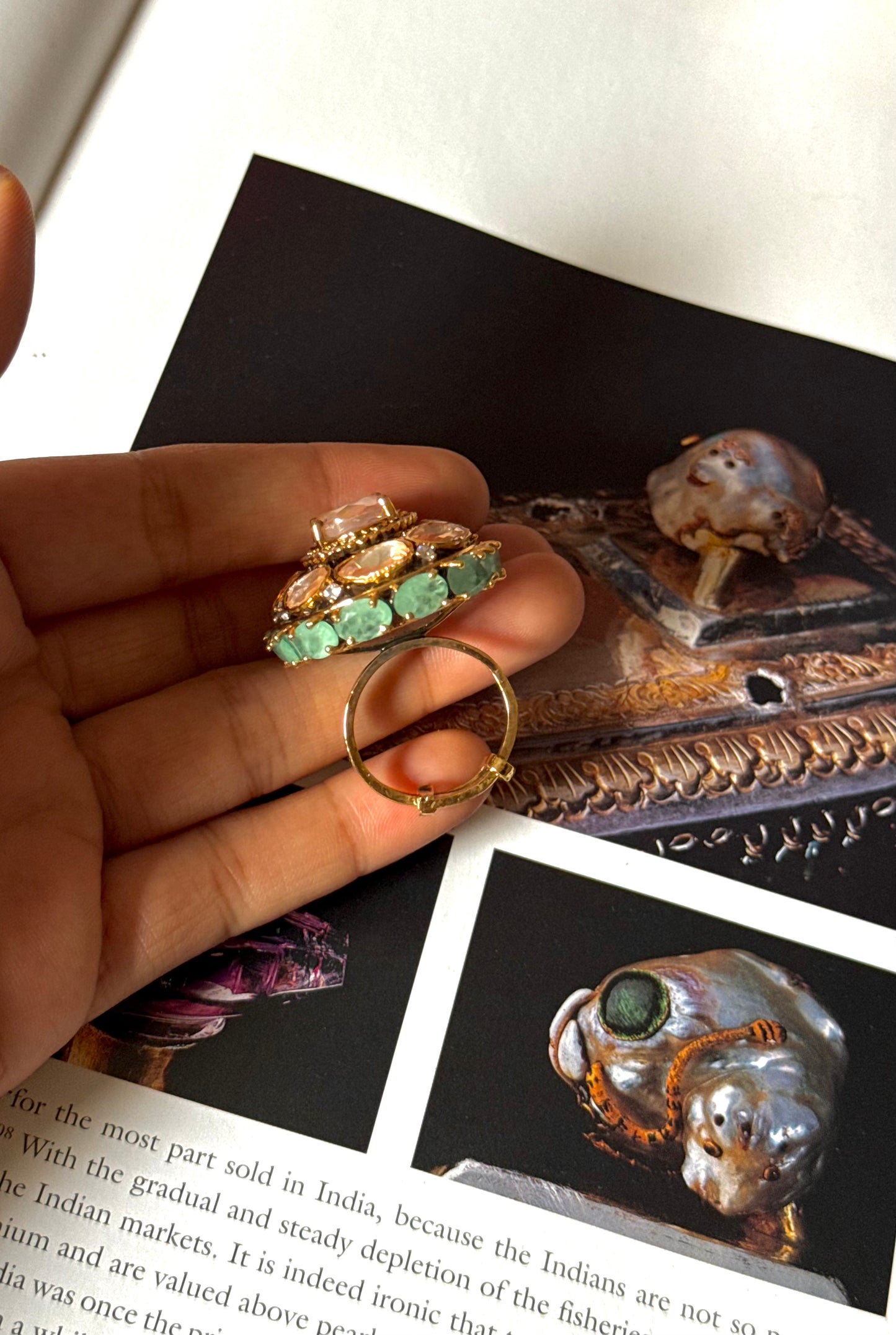 Rose quartz doublet peeli polki ring