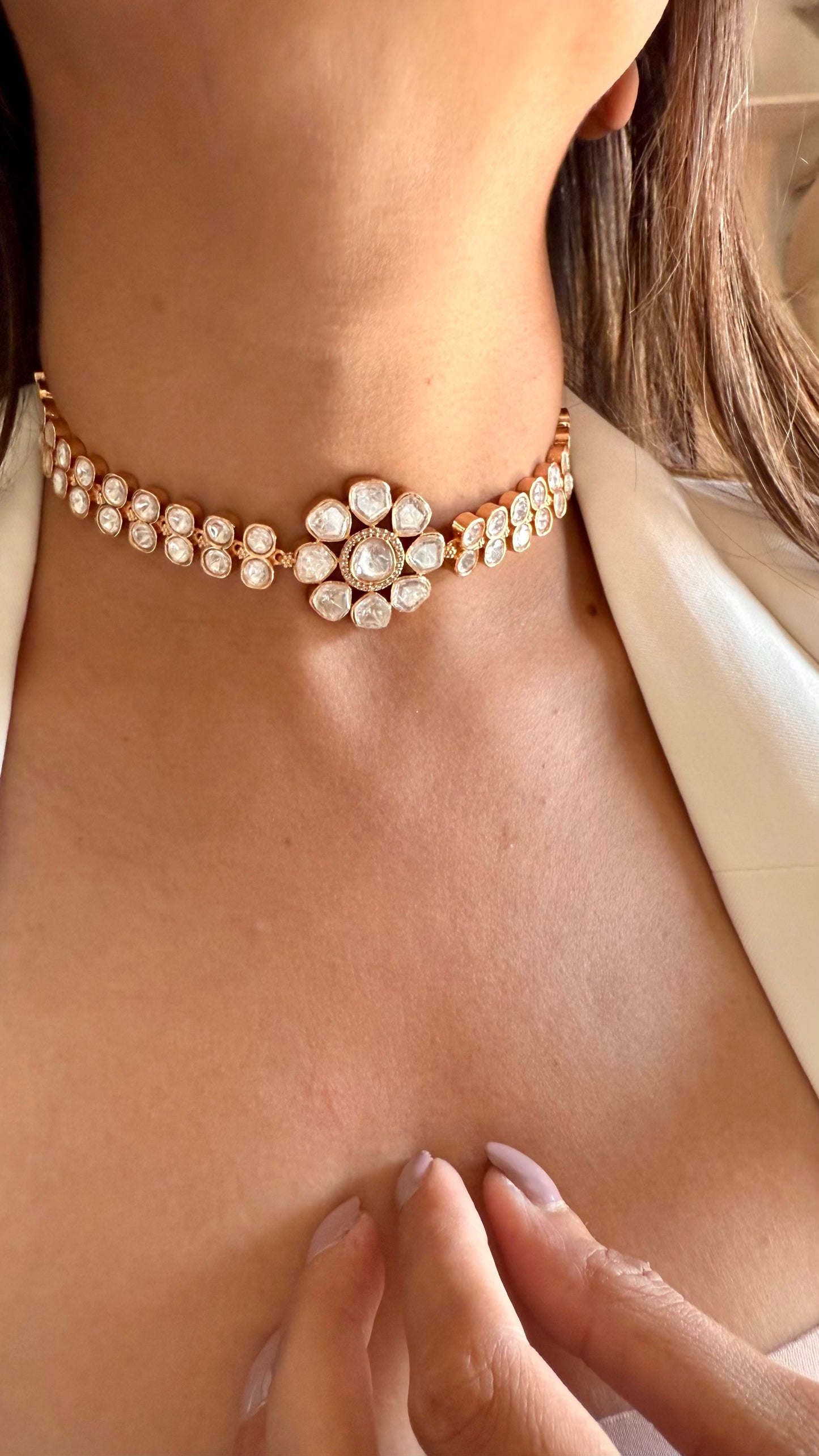 Sitara Moissanite polki heritage minimal necklace with earrings