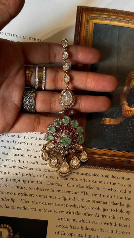 Mint & rubi victorian polki maangtika