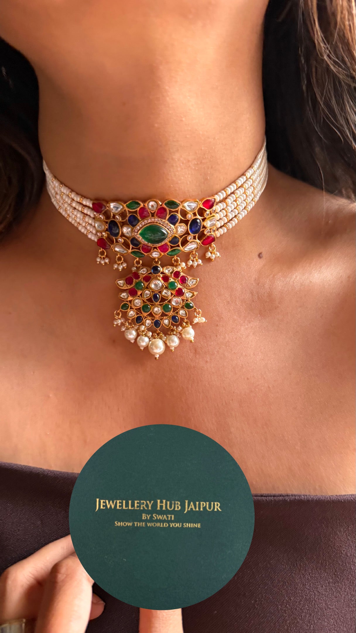 Paachi kundan jadau statement choker ( emerald )