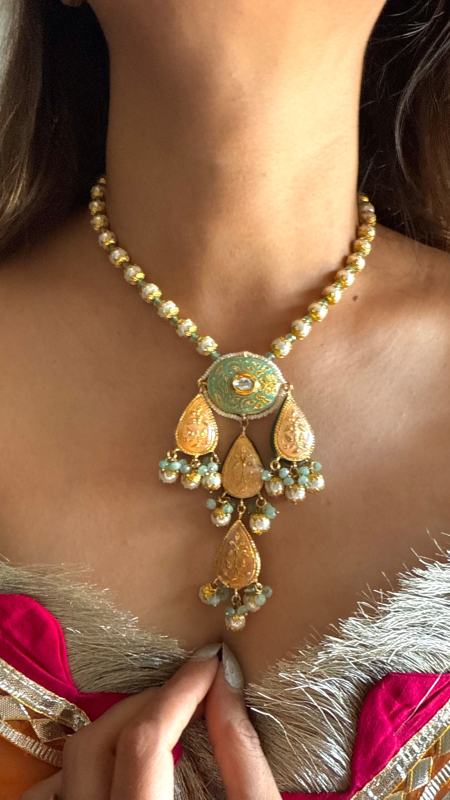 Mint meenakari necklace