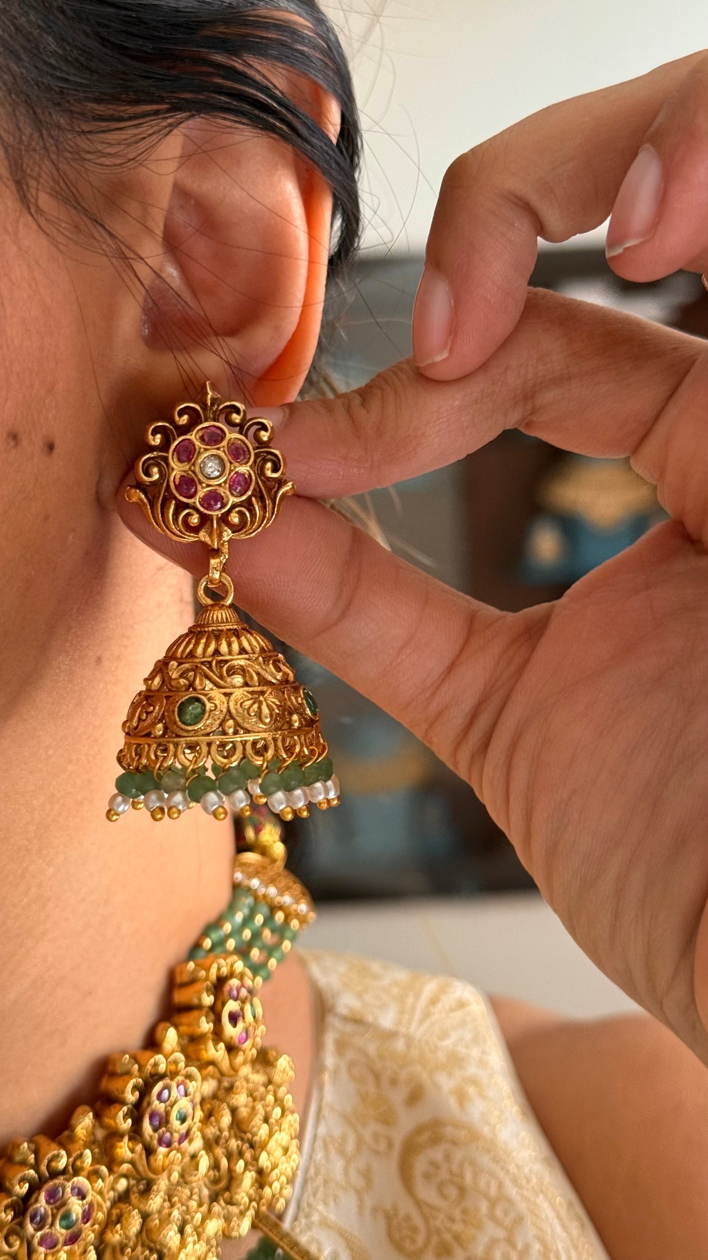 Goddess Laxmi floral ruby choker