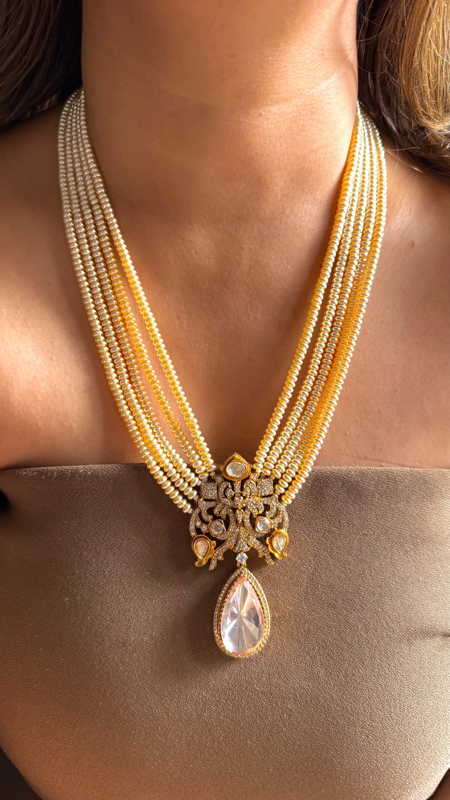 Uncut polki victorian gold pearl Designer necklace