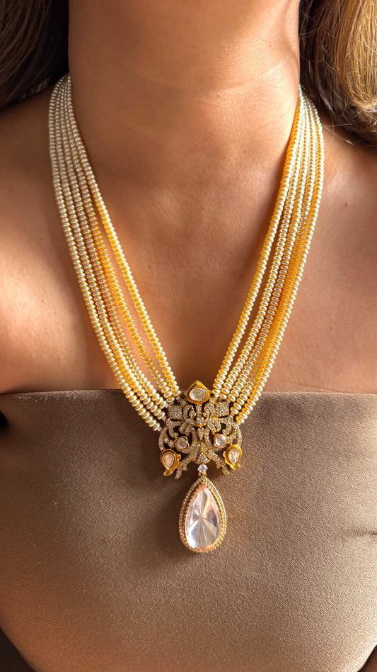 Uncut polki victorian gold pearl Designer necklace