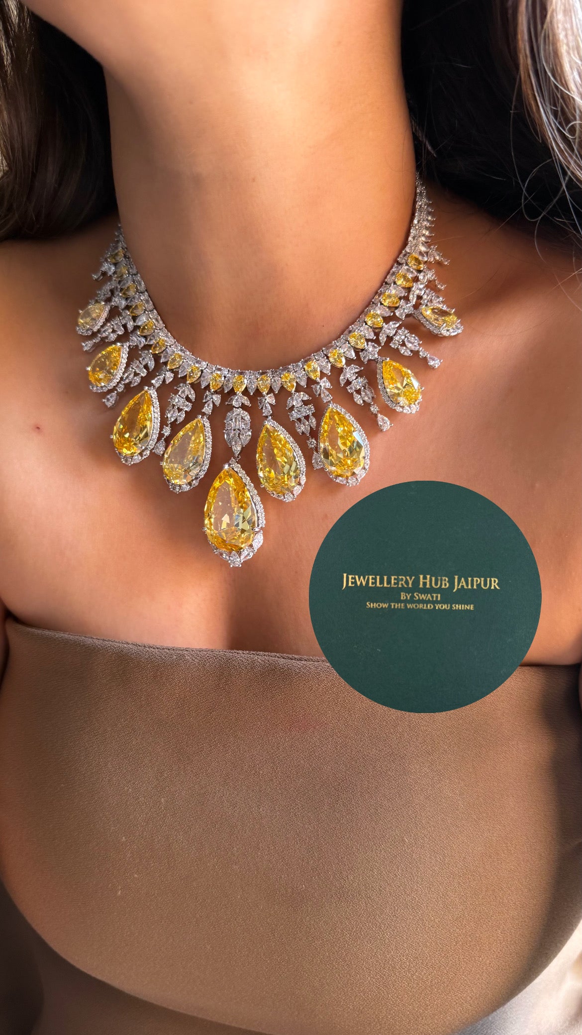 Citrine diamond cascade cocktail collar set