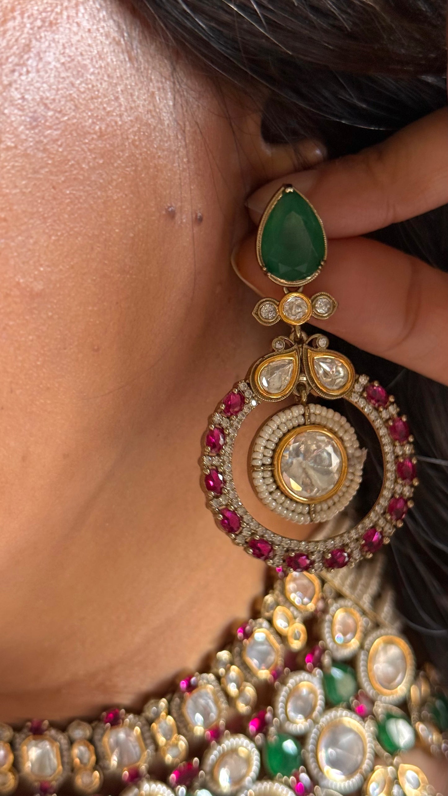 Emerald & ruby doublet real moissanite choker set