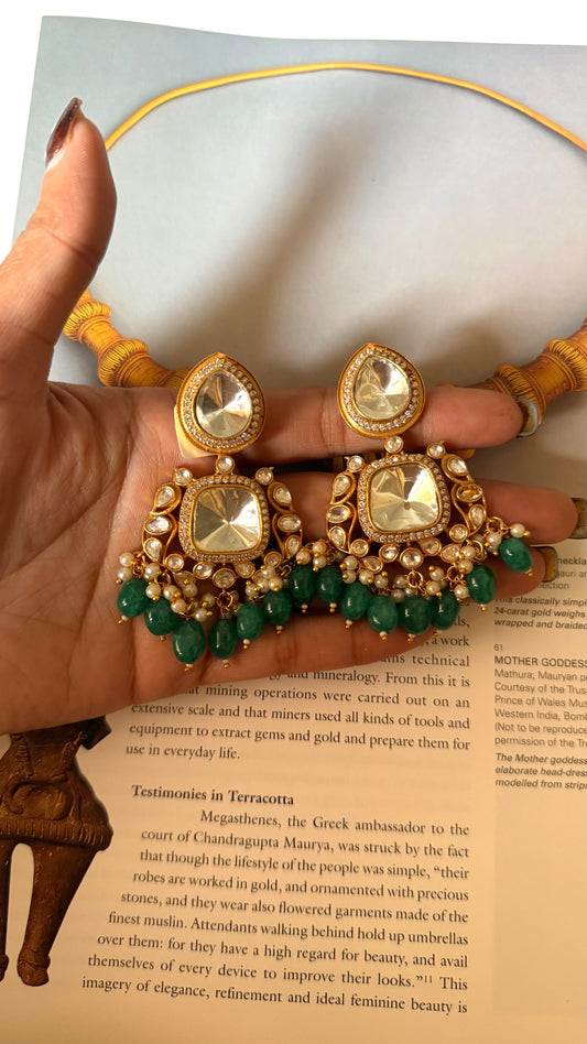 Moissanite polki with emerald drops
