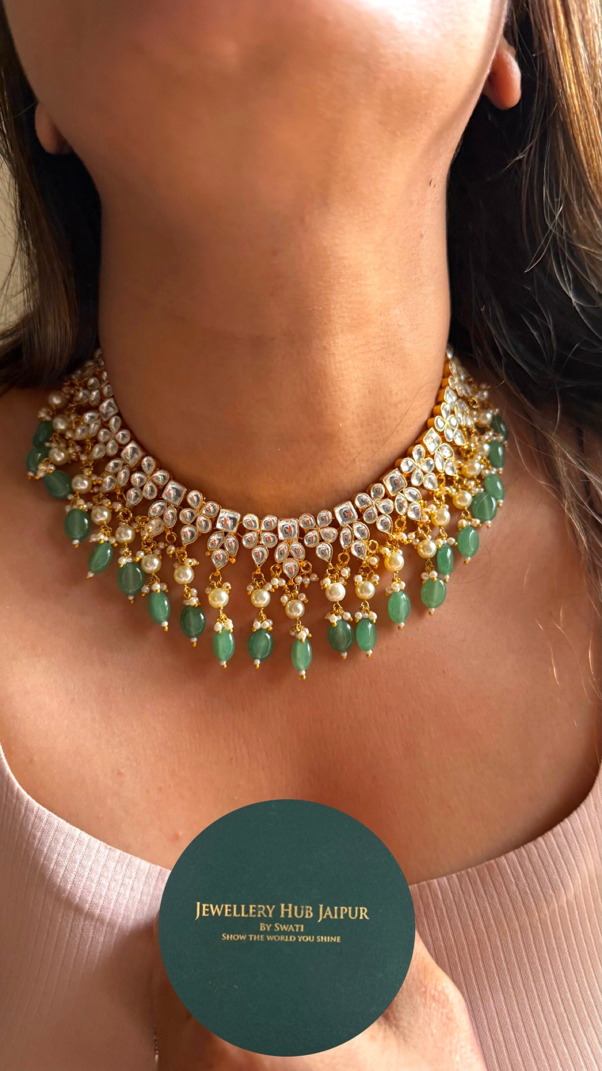 Paachi Kundan jadau with strawberry drops collar necklace