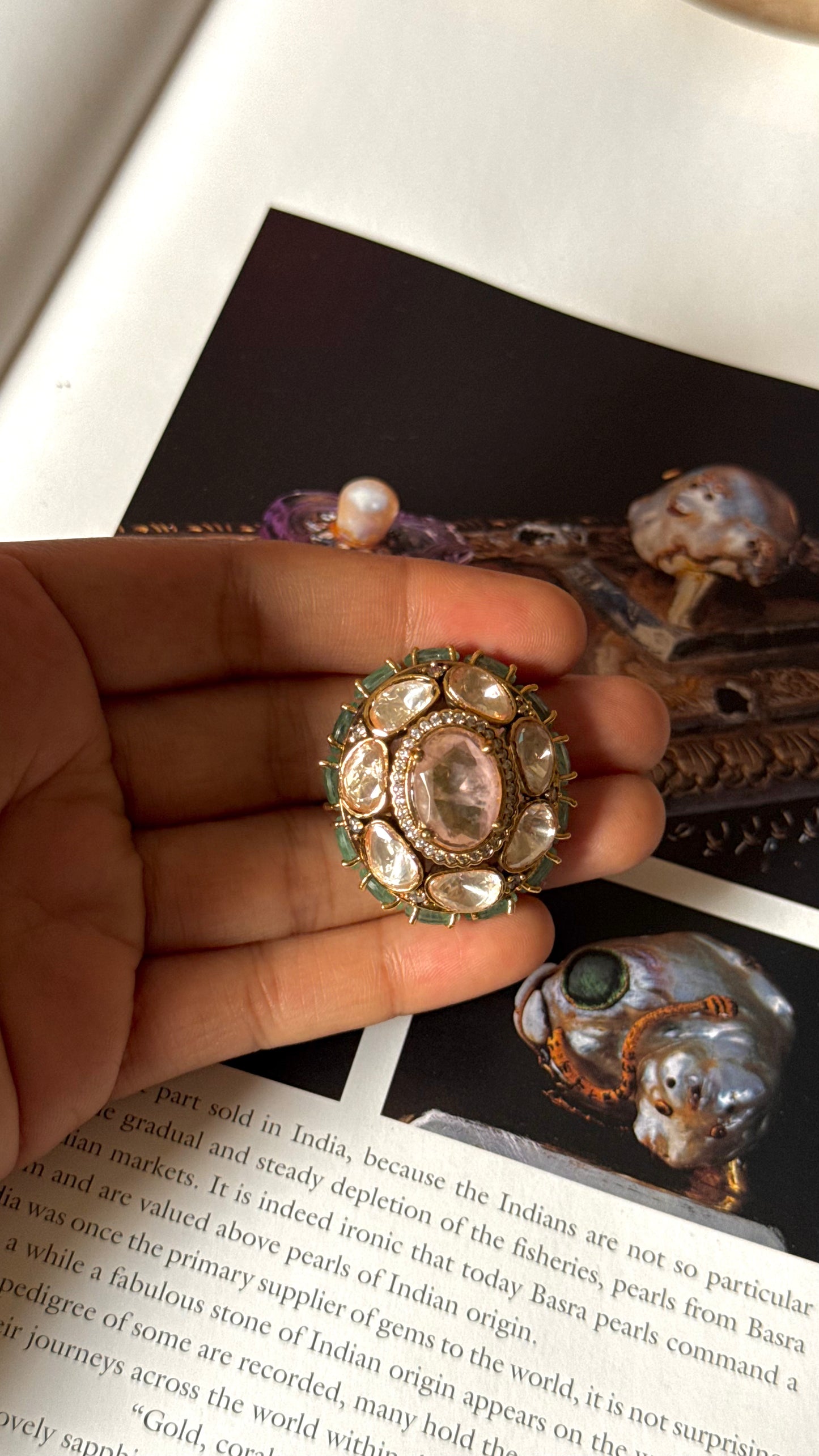 Rose quartz doublet peeli polki ring