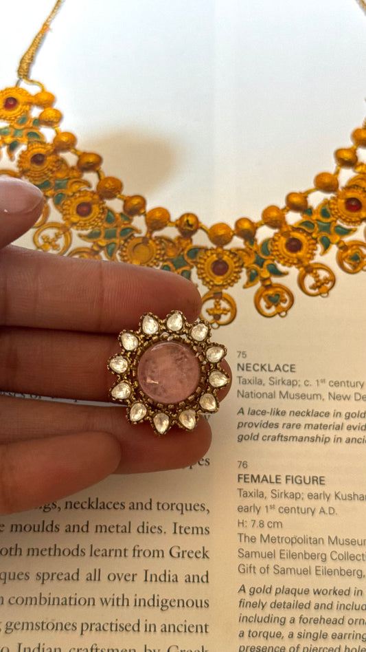 Rose quartz moissanite floral ring