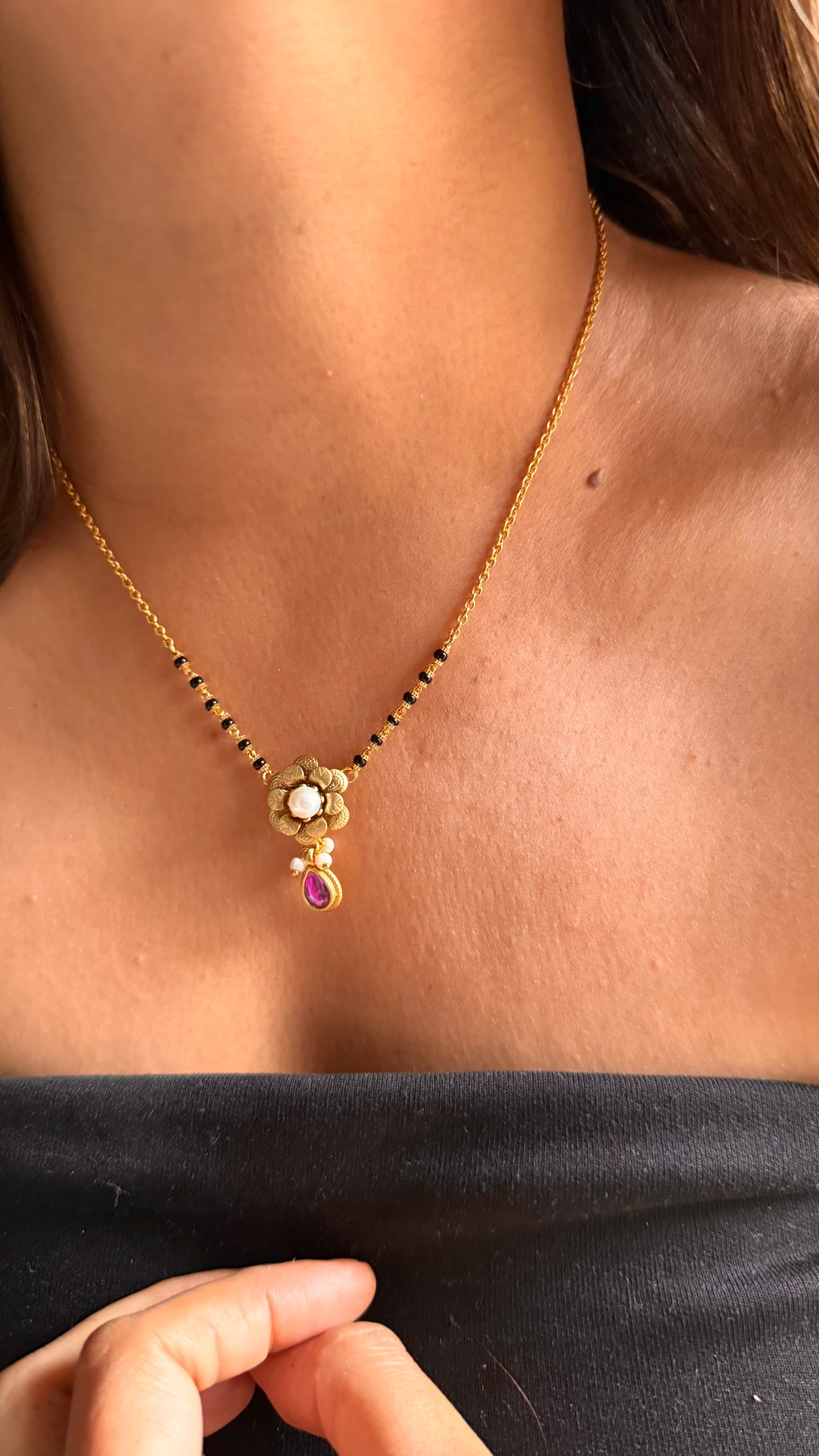 Ruby floral pattern Mangalsutra