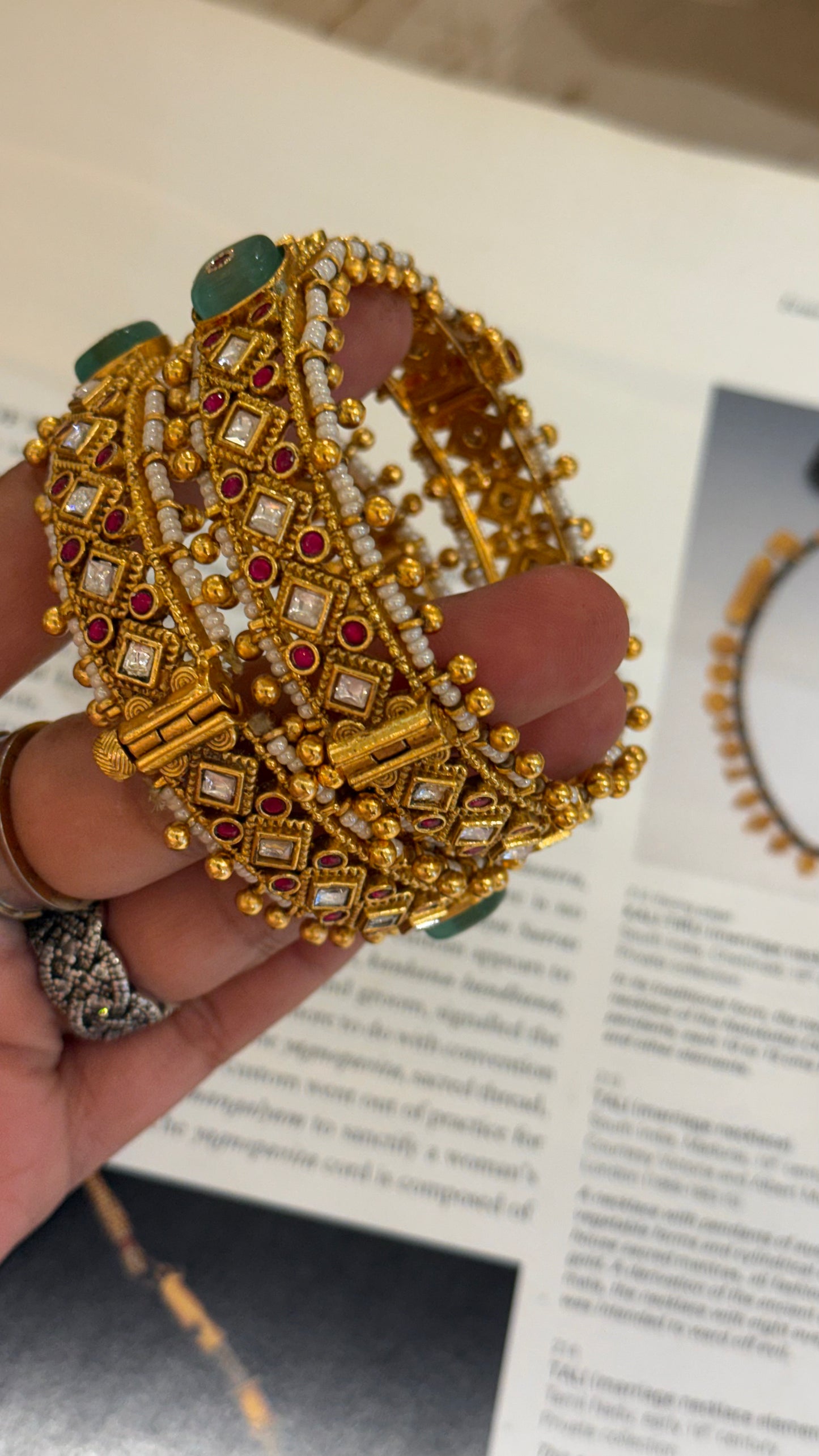 Mint stone & Swarovski rani pink rajwada bangles