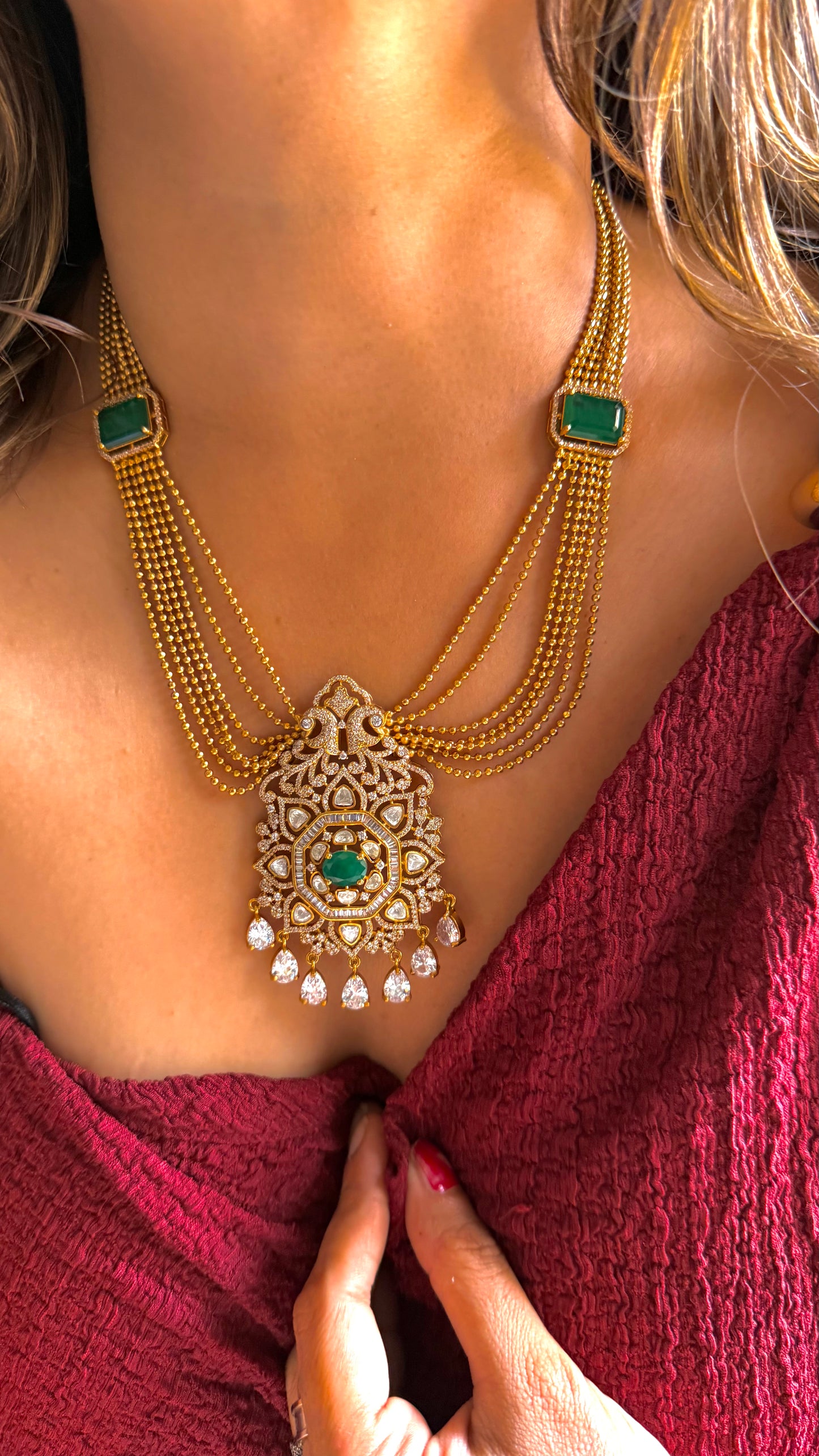 Emerald cocktail designer necklace