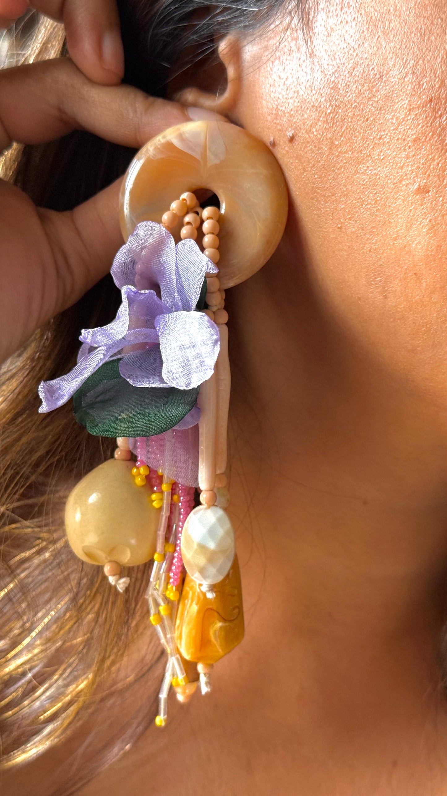 Amethyst floral Carnival Danglers with hint of yellow