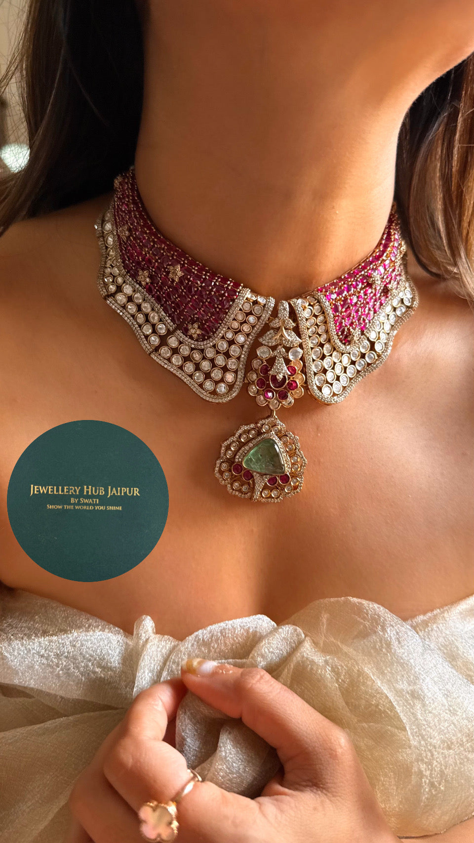 Raniwala inspired mint panna moissanite choker set