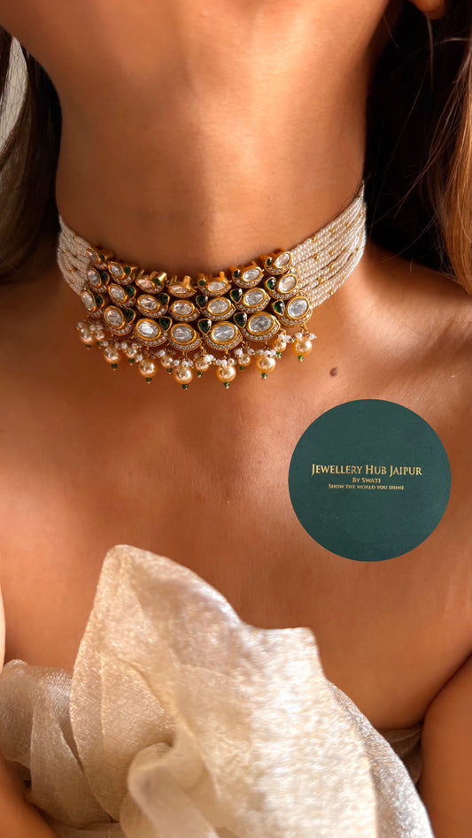 Heritage Triple layer moissanite & emerald choker set