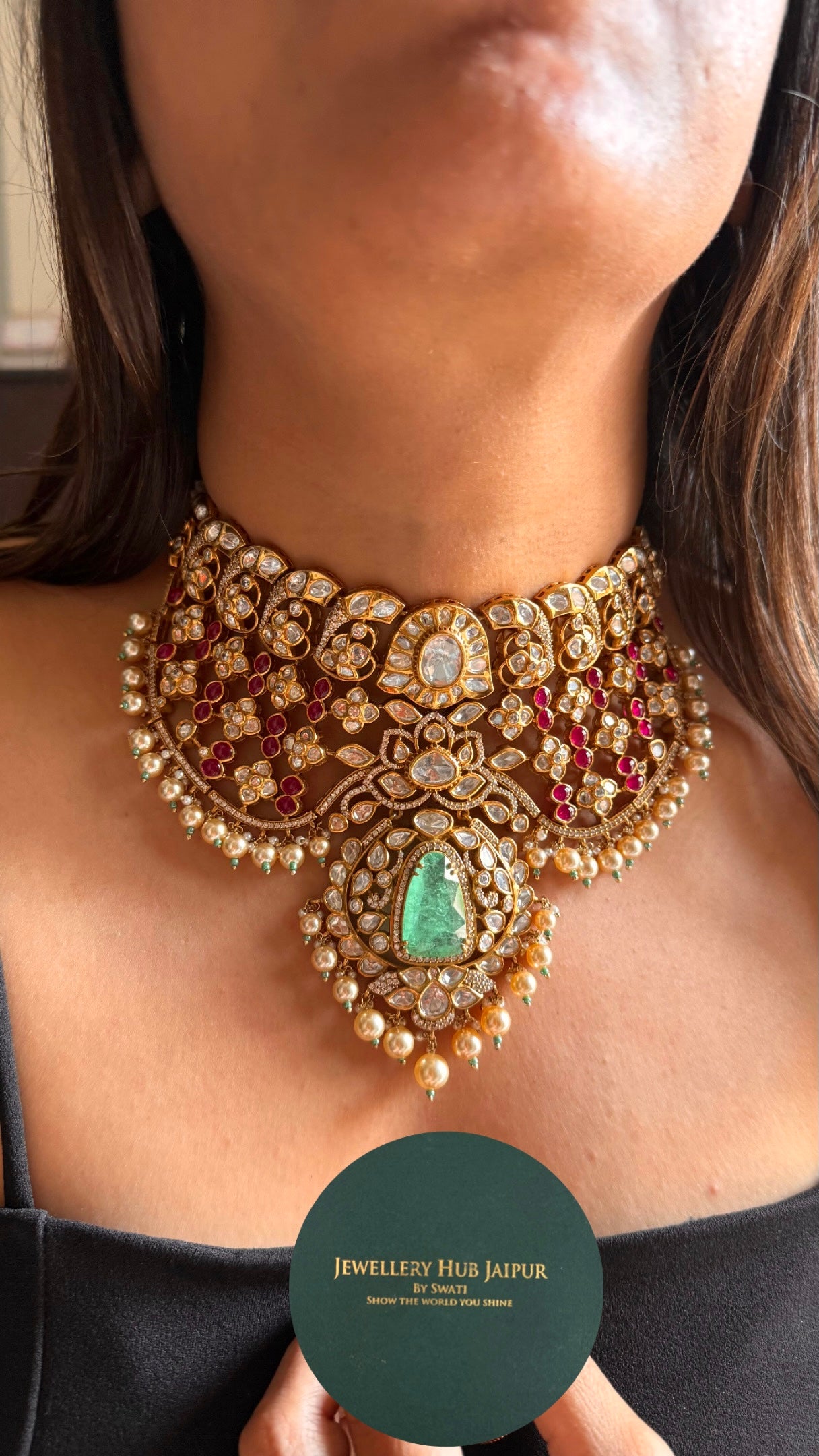 Rani pink with mint doublets bridal necklace
