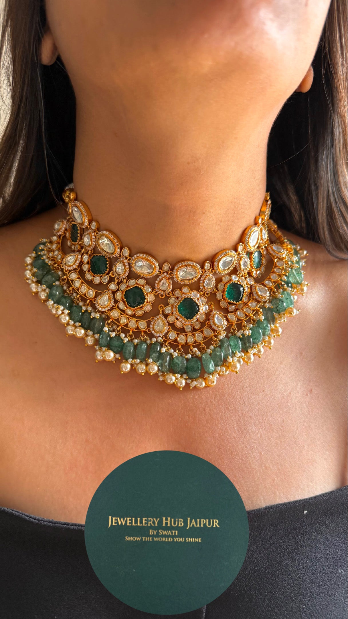 Real moissanite emerald designer necklace