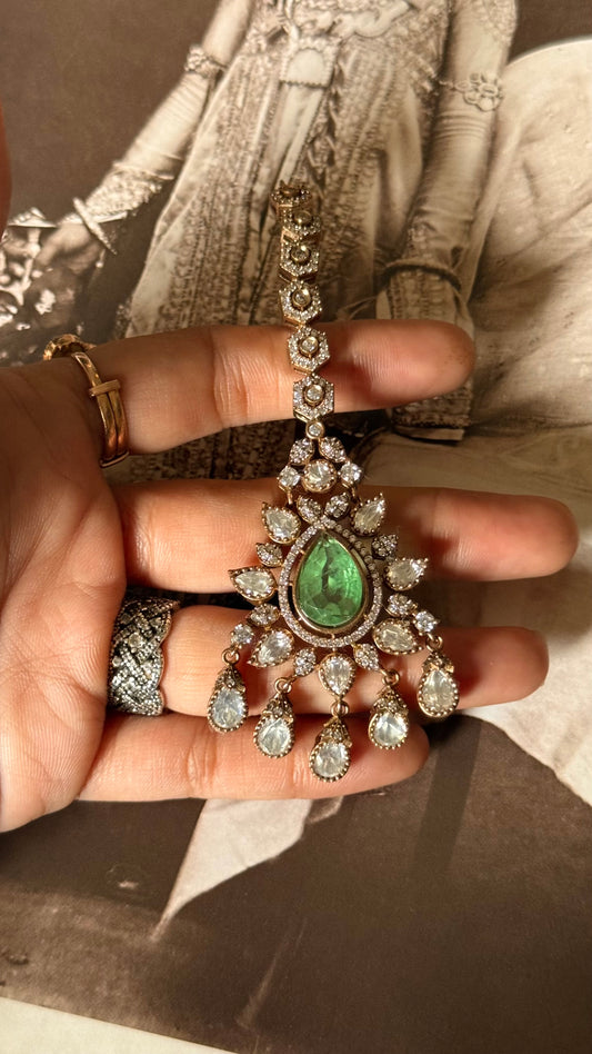 Mint doublet moissanite polki victorian maangtika