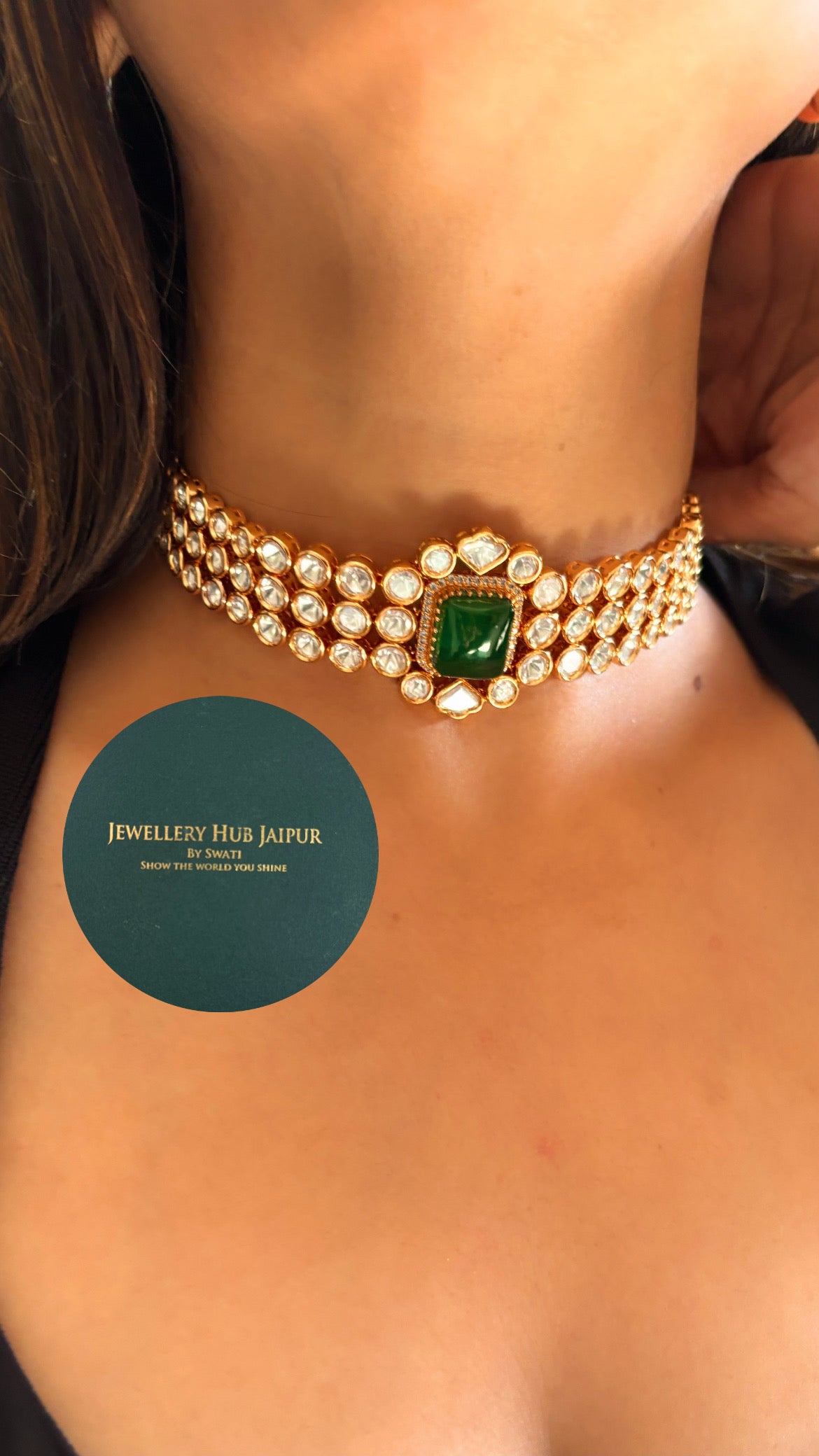 Emerald moissanite choker necklace set