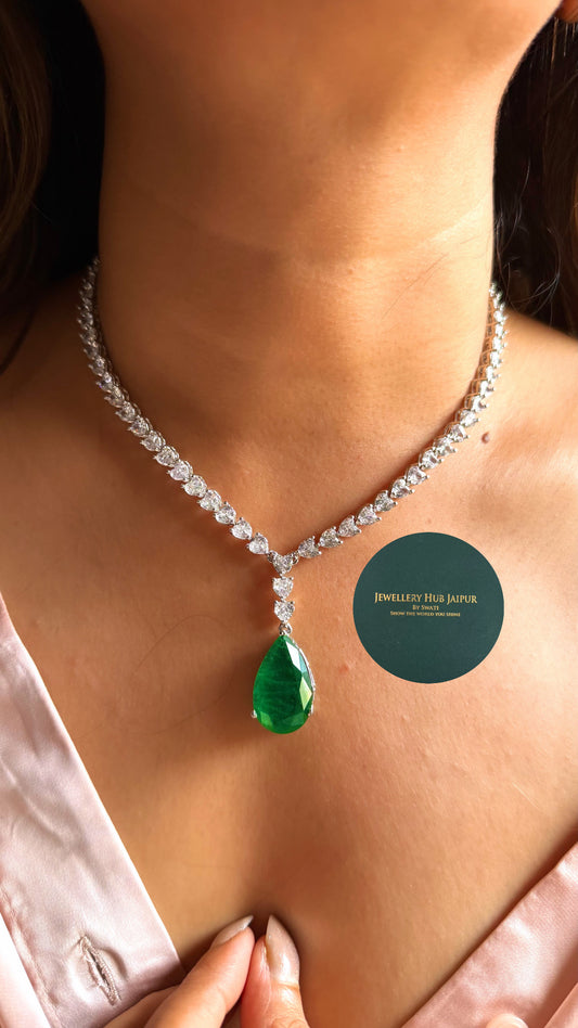 Emerald doublet drop cocktail cz diamond minimal set