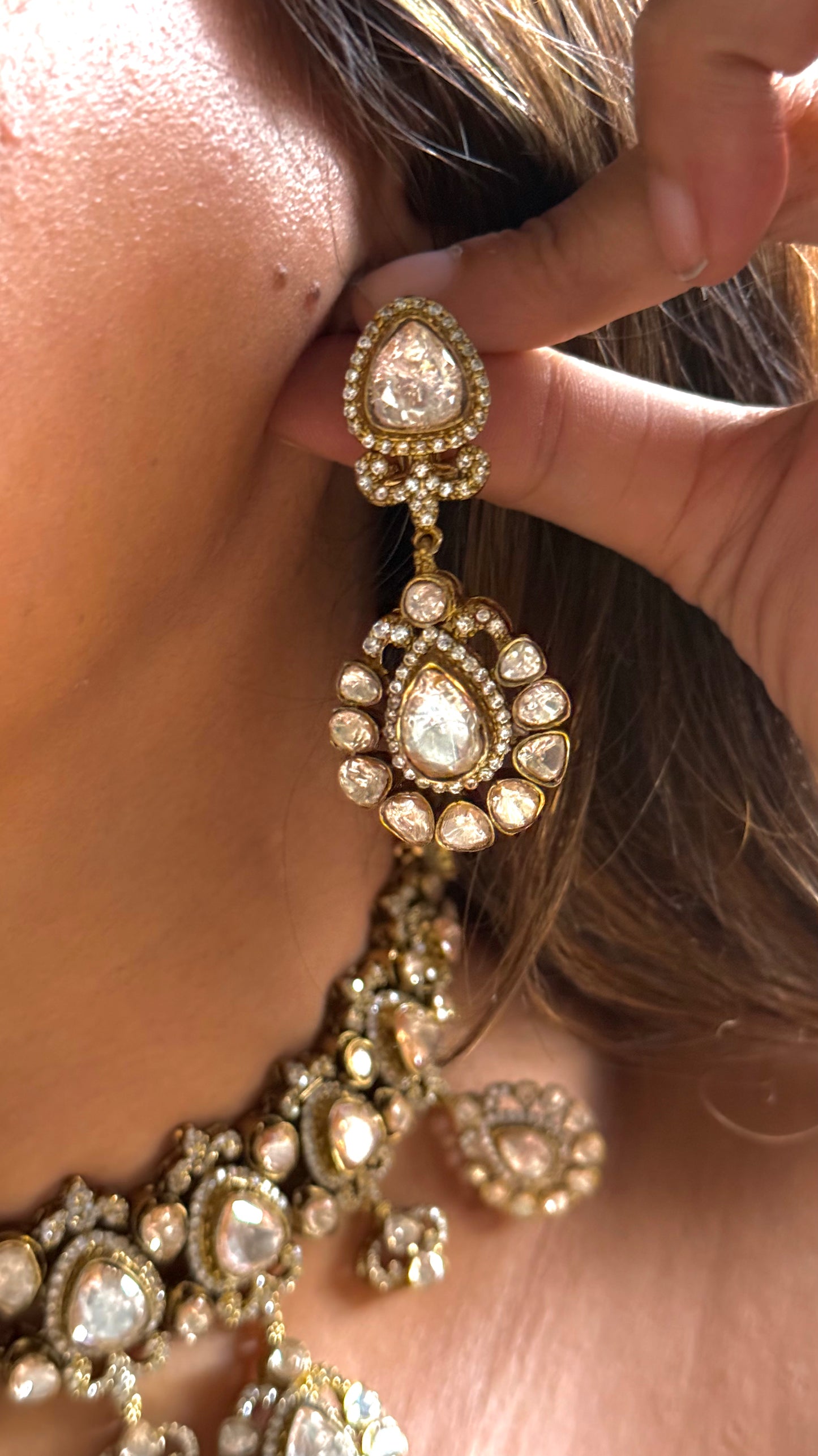 Real Moissanite Polki victorian Statement Necklace