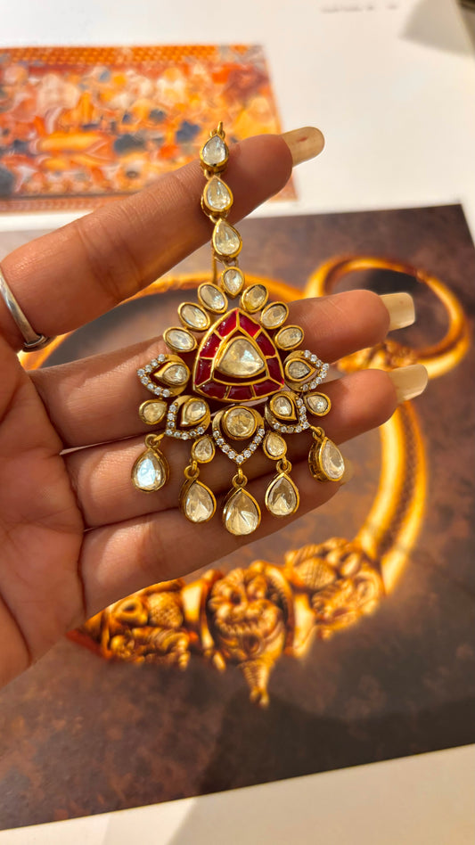 Peeli Polki Ruby Takkar work maangtika