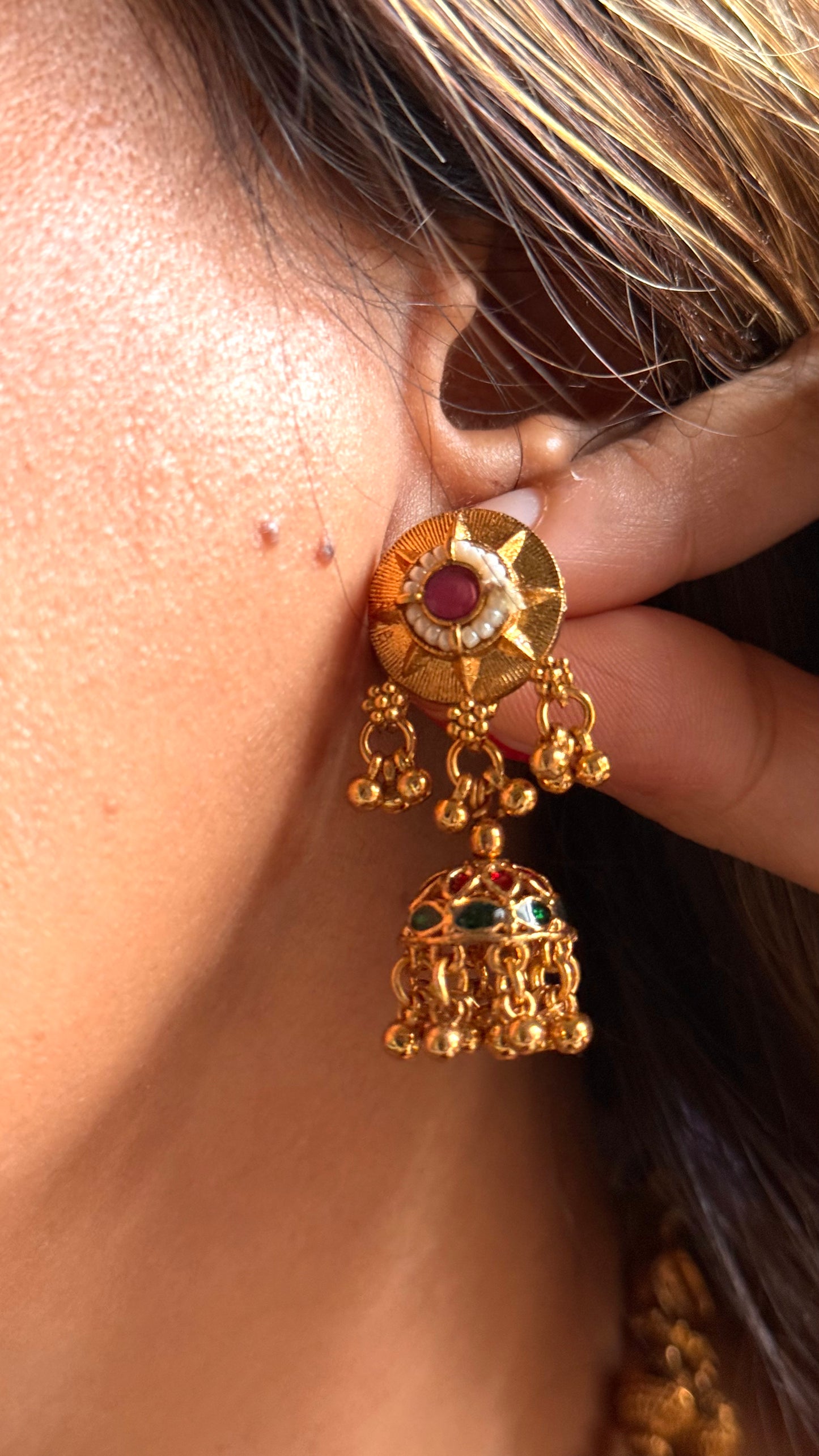 Dual line Rajwada Jhumki necklace