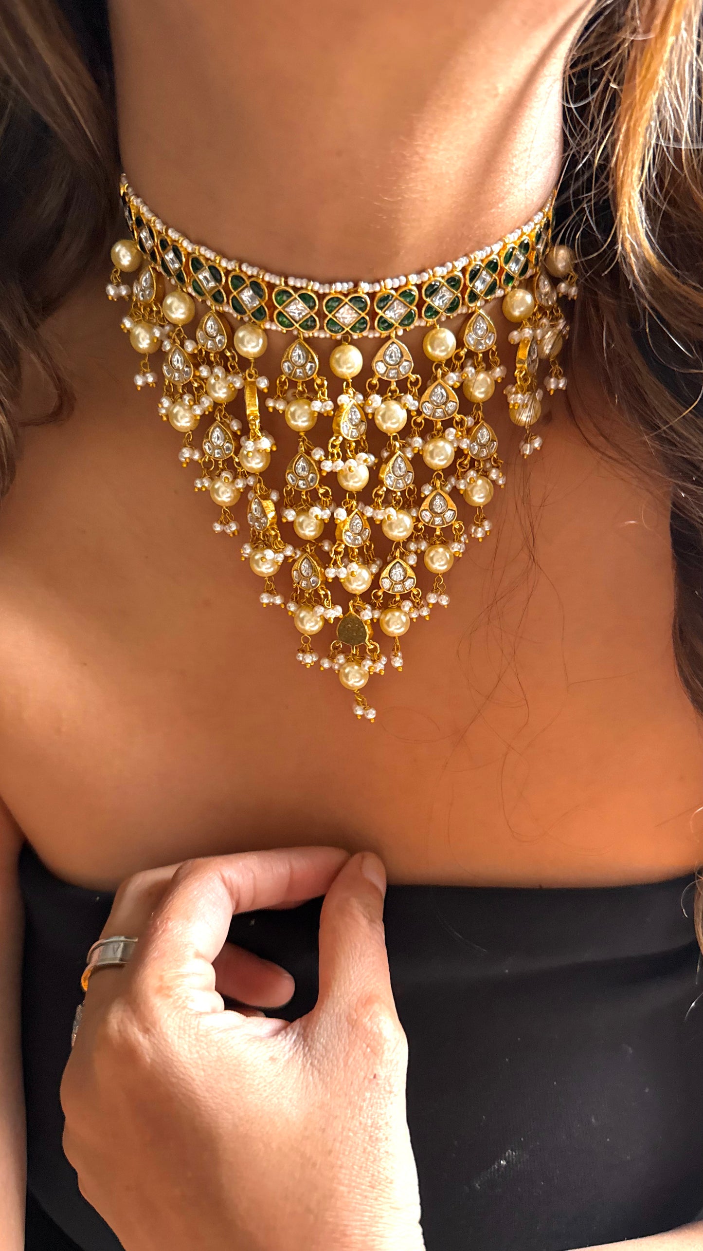 Emerald pachi waterfall necklace