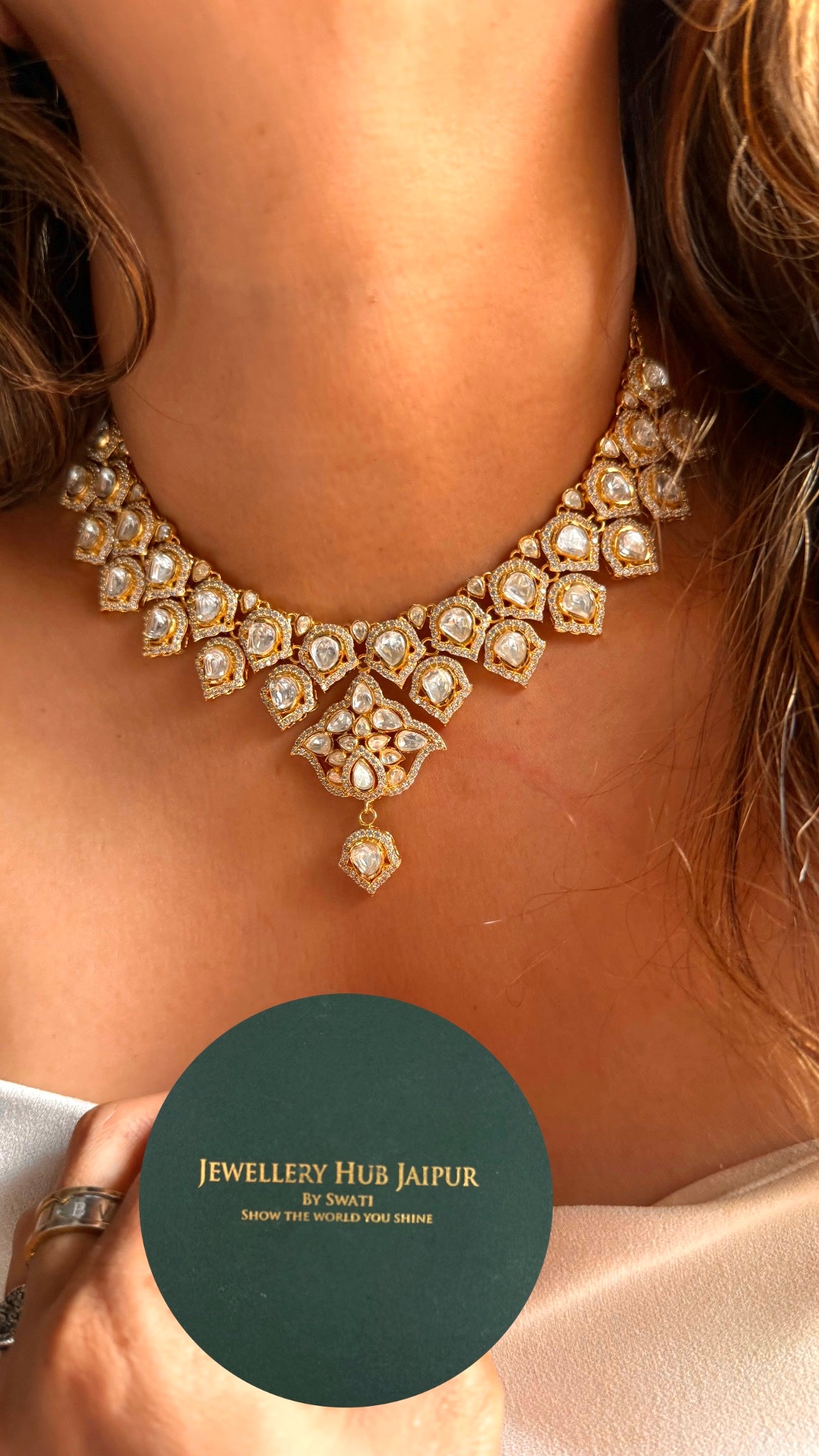 Real moissanite polki Necklace