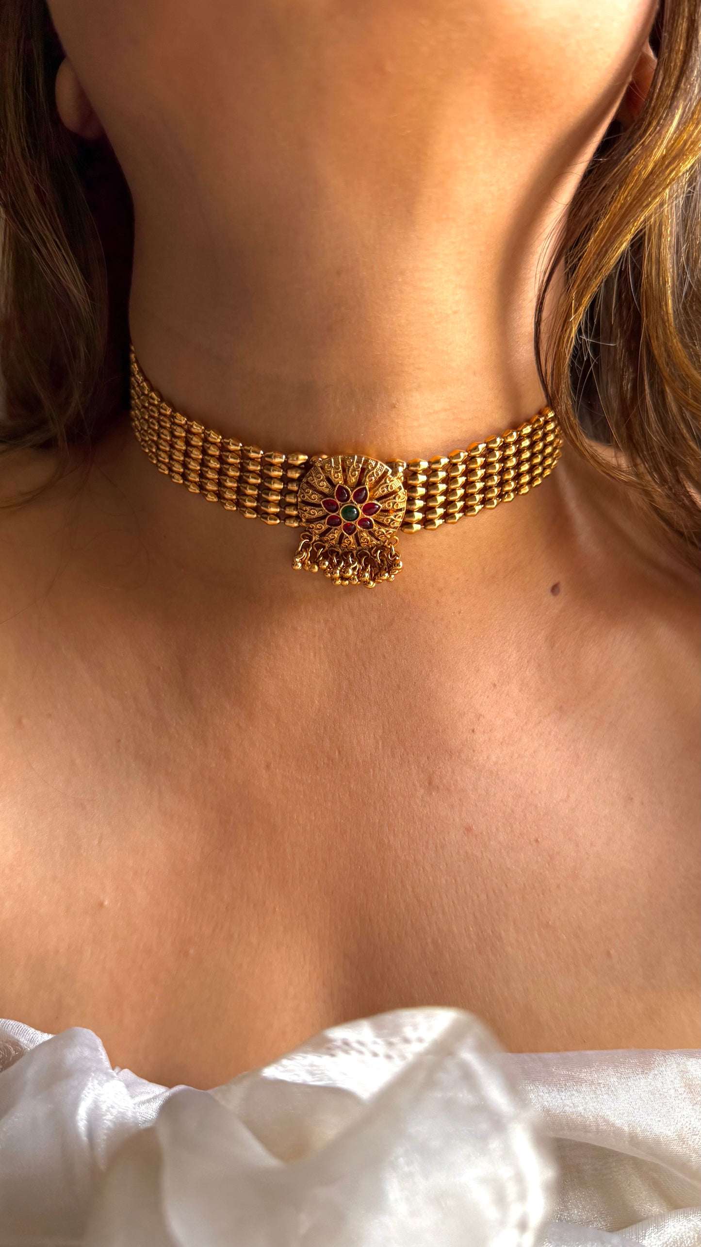 Rajwada ruby & emerald floral choker
