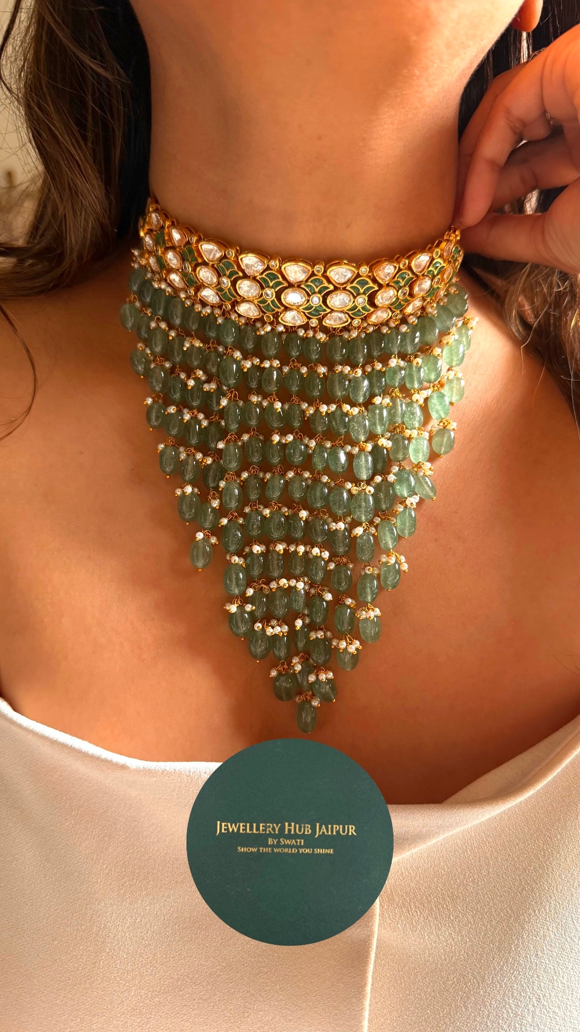 Paachi jadau mint pear detailing choker Necklace
